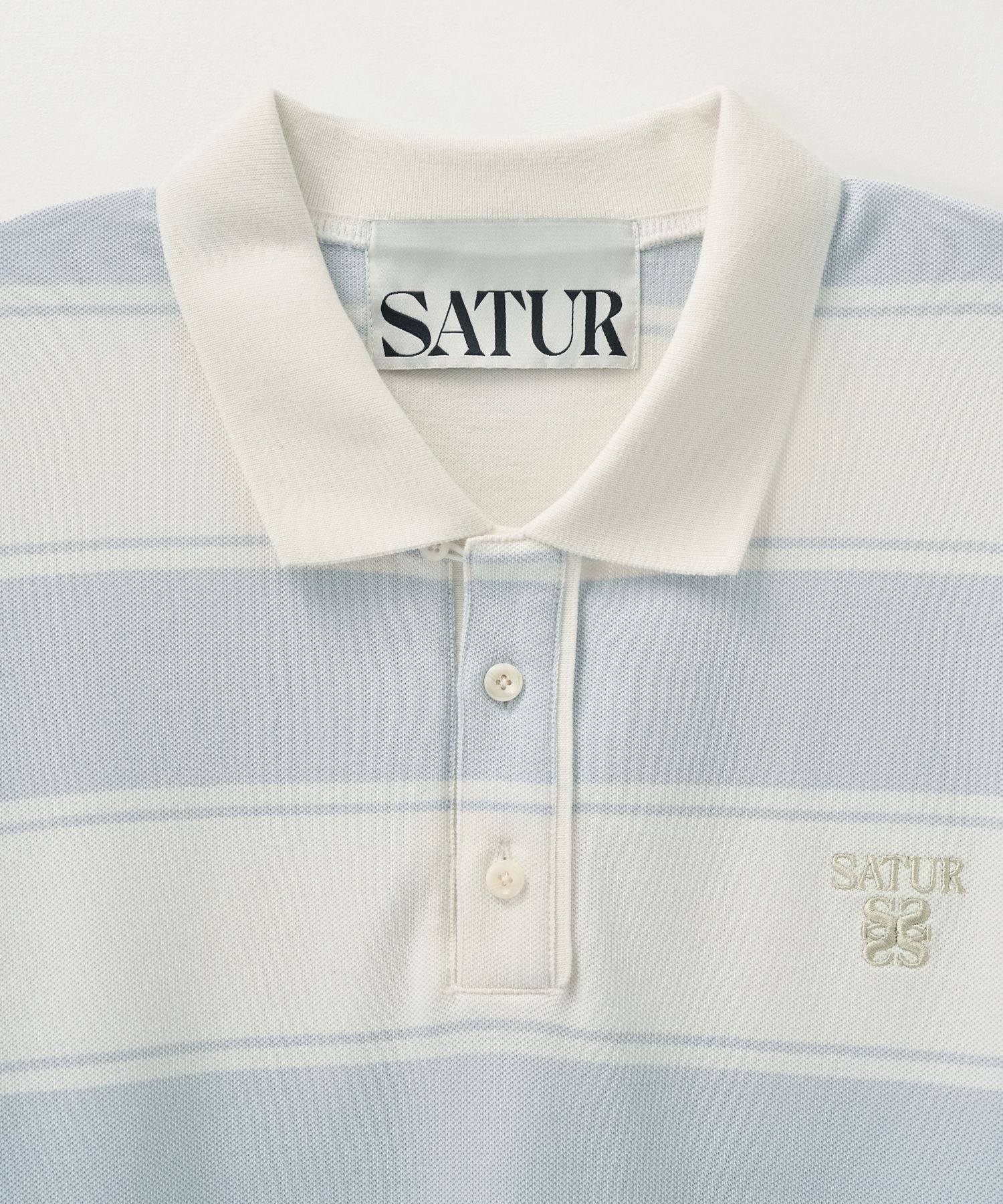 ポロシャツ SATUR Rugby Stripe Pique Long Sleeve Sky Blue SA251ULS02SBL0 MUSINSA | SATUR Rugby Stripe Pique Long Sleeve Sky Blue