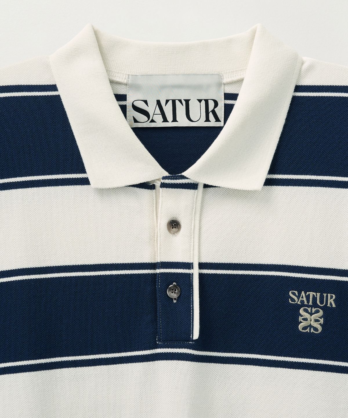 세터(SATUR) 럭비 스트라이프 피케 롱 슬리브 네이비