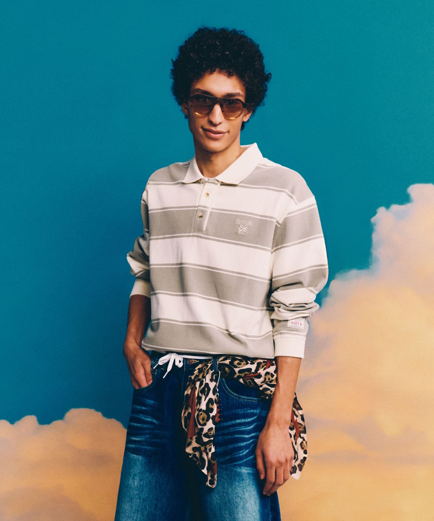 MUSINSA | SATUR Rugby Stripe Pique Long Sleeve Khaki