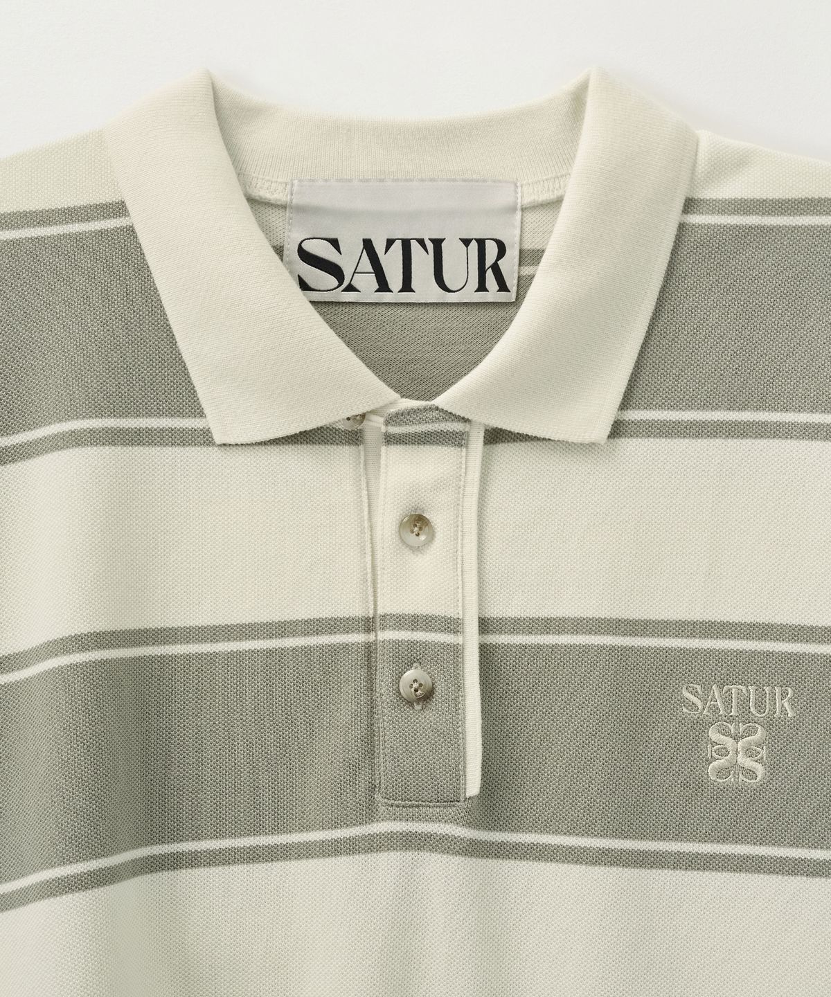 세터(SATUR) 럭비 스트라이프 피케 롱 슬리브 카키