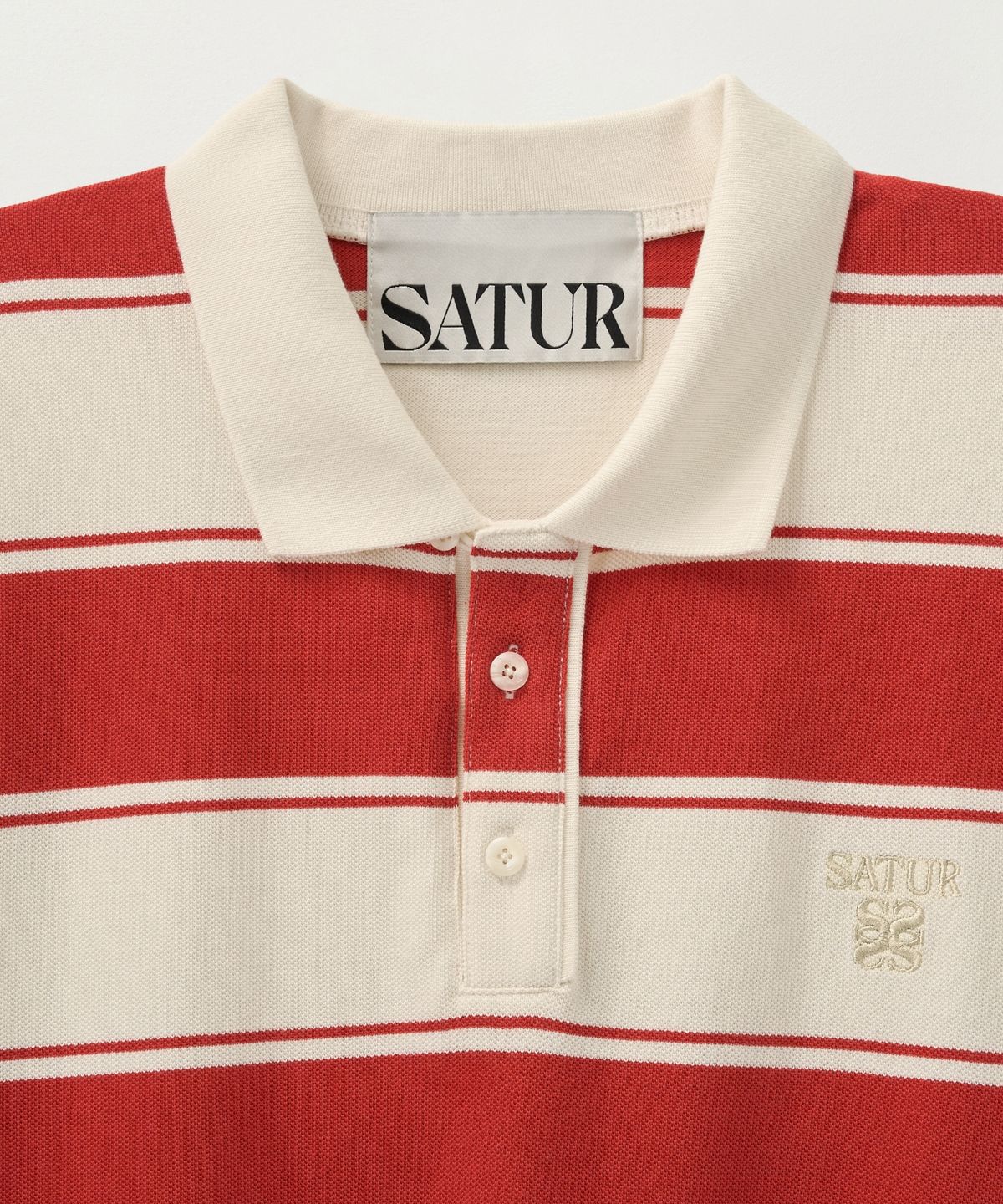세터(SATUR) 럭비 스트라이프 피케 롱 슬리브 레드