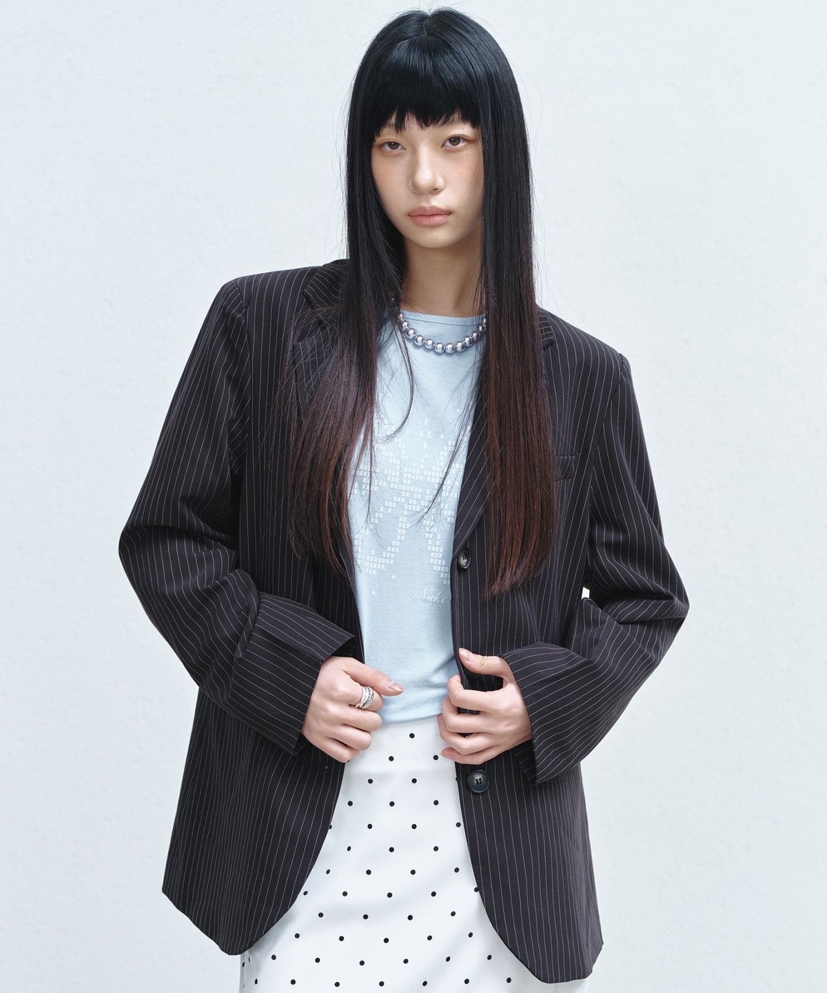 닉앤니콜(NICK&NICOLE) TAILORED STRIPE SINGLE JACKET_BLACK