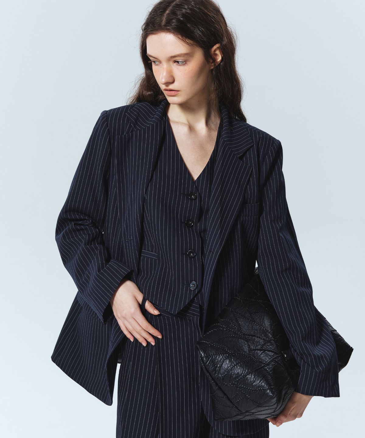 닉앤니콜(NICK&NICOLE) TAILORED STRIPE SINGLE JACKET_NAVY