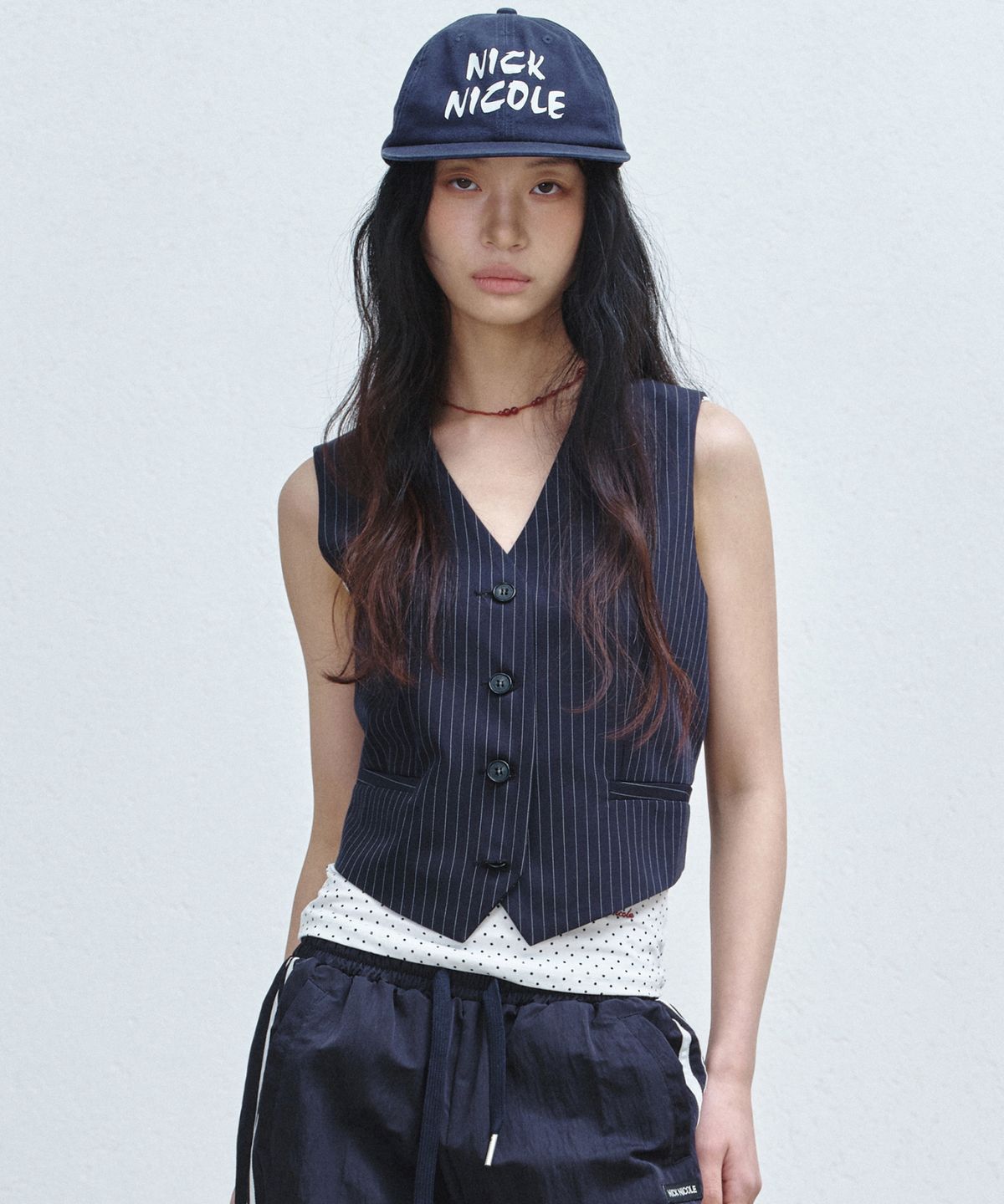 닉앤니콜(NICK&NICOLE) TAILORED STRIPE SINGLE VEST_ NAVY