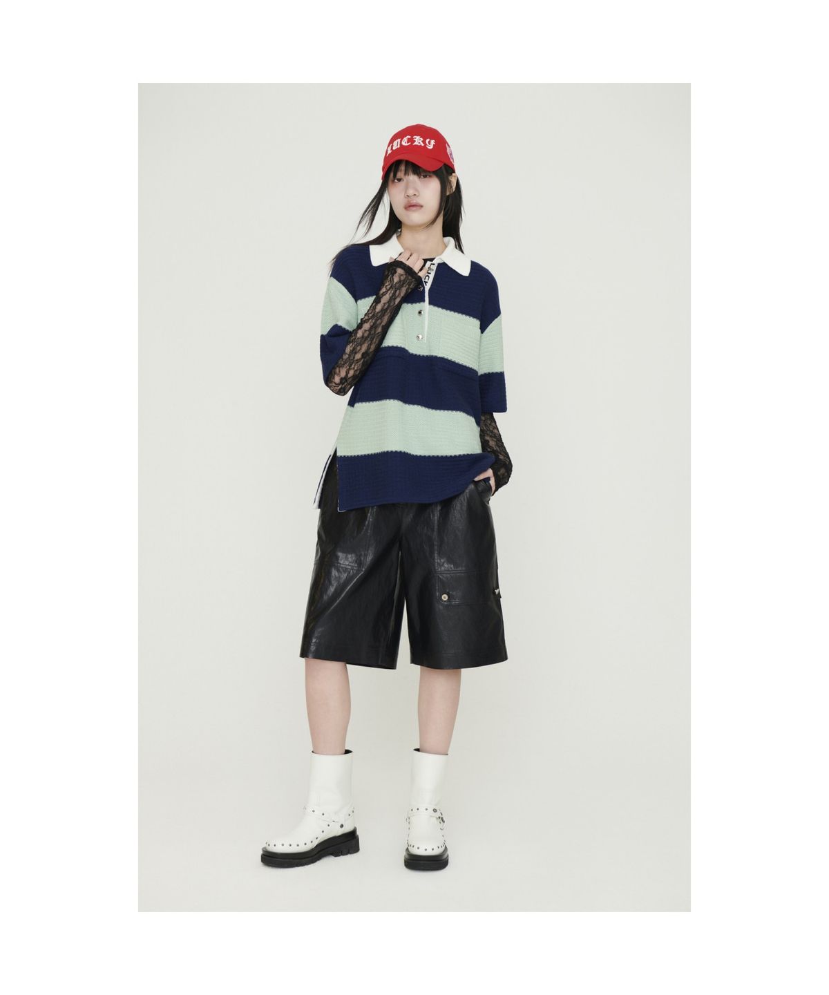 럭키슈에뜨(LUCKY CHOUETTE) Fake Leather Back Banding Midi Pants (black)_LFPOM25220BKX