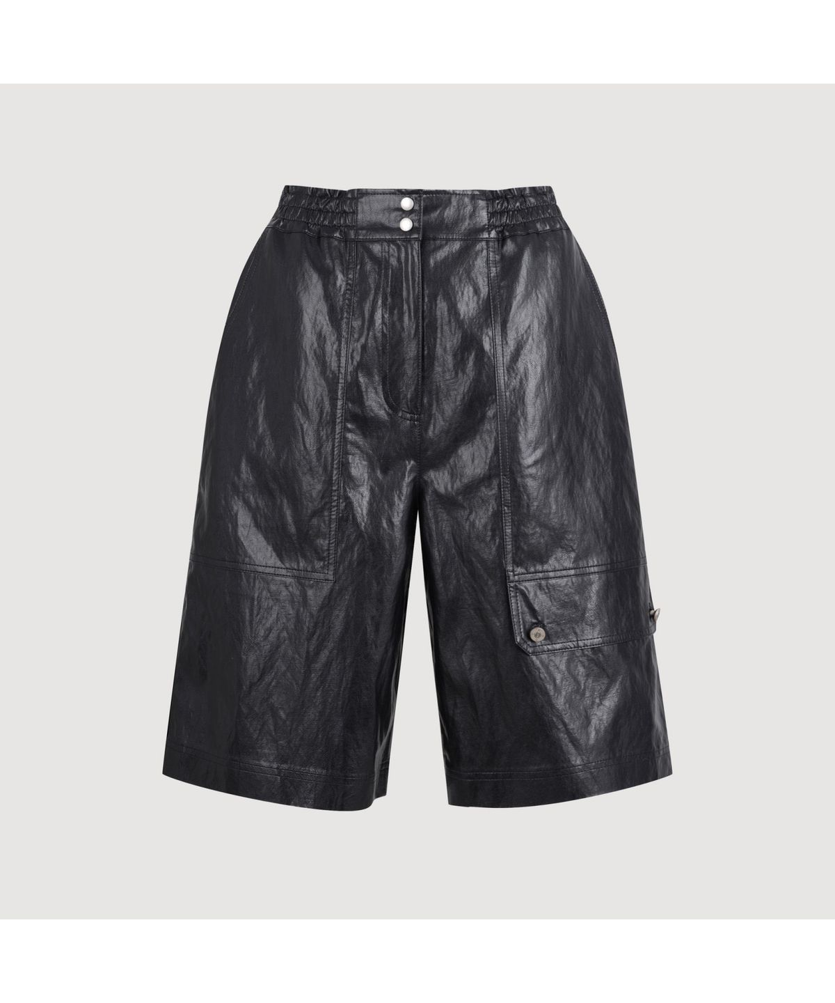 럭키슈에뜨(LUCKY CHOUETTE) Fake Leather Back Banding Midi Pants (black)_LFPOM25220BKX