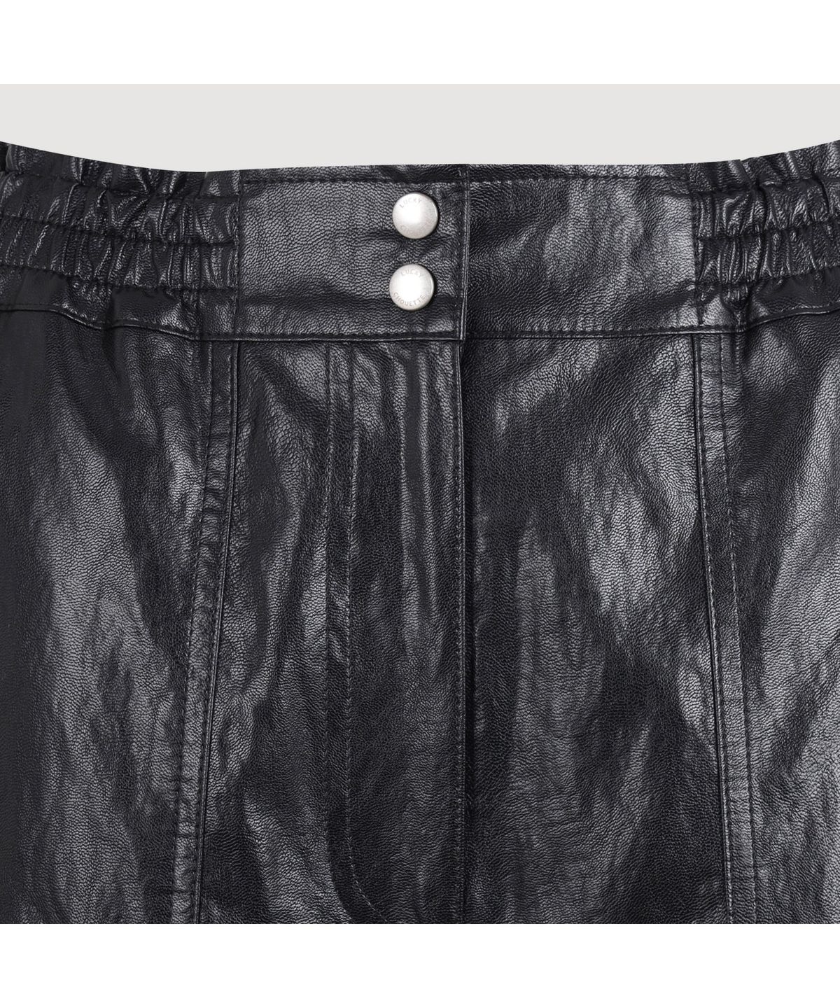 럭키슈에뜨(LUCKY CHOUETTE) Fake Leather Back Banding Midi Pants (black)_LFPOM25220BKX