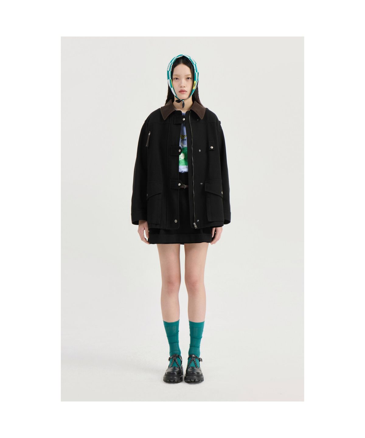 럭키슈에뜨(LUCKY CHOUETTE) Coloring Point Mini Skirt (optional belt) (dark black)_LFKAS25220BKD