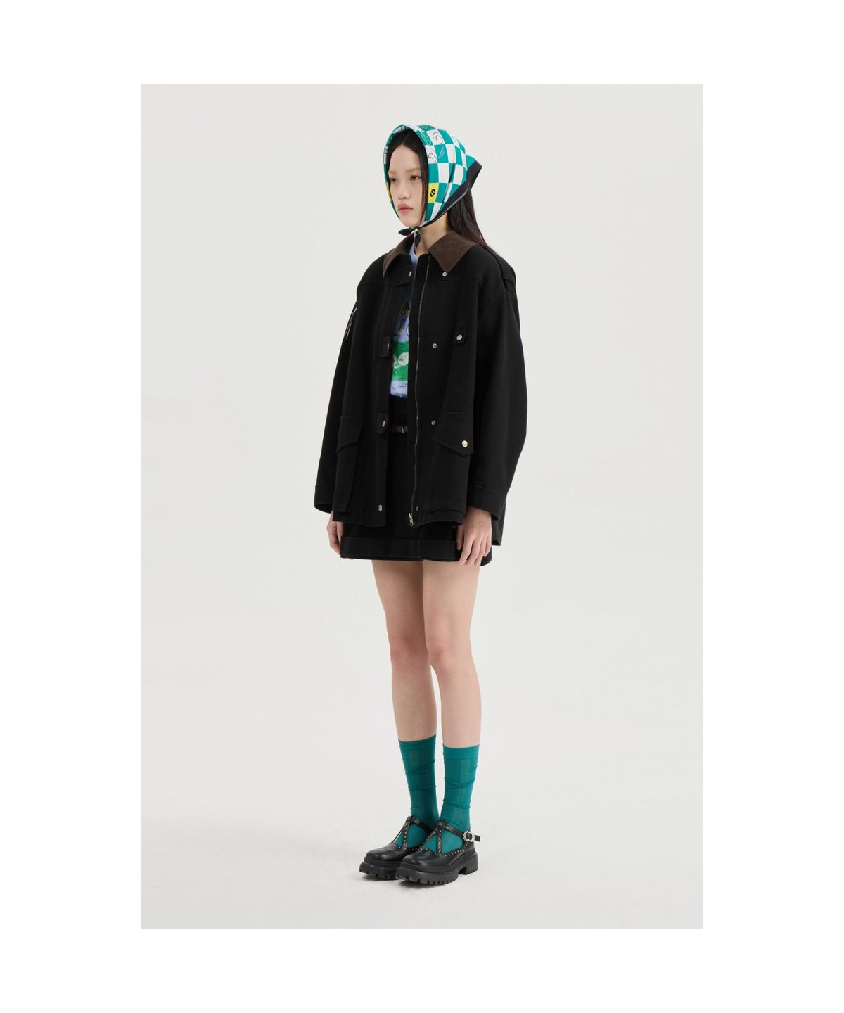 럭키슈에뜨(LUCKY CHOUETTE) Coloring Point Mini Skirt (optional belt) (dark black)_LFKAS25220BKD