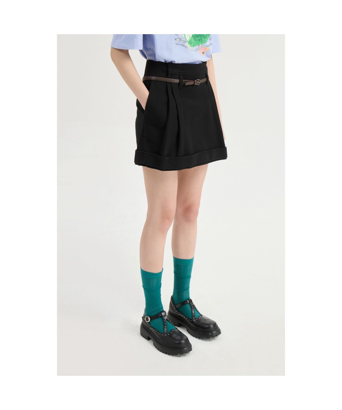 럭키슈에뜨(LUCKY CHOUETTE) Coloring Point Mini Skirt (optional belt) (dark black)_LFKAS25220BKD