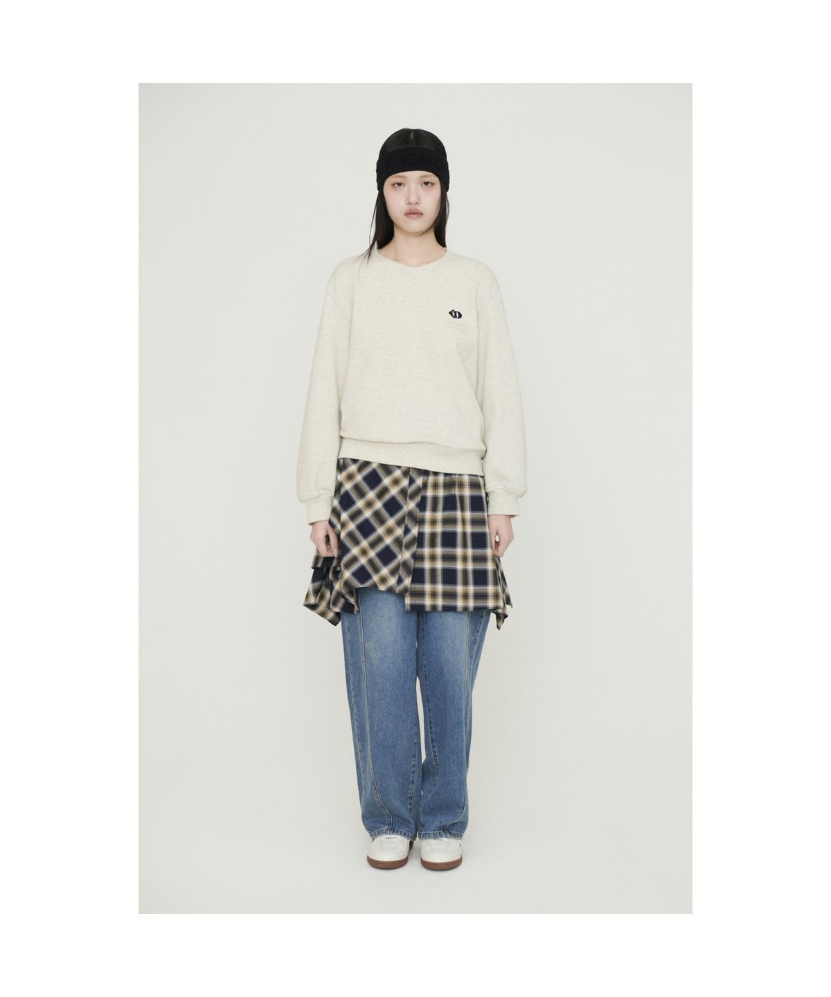 럭키슈에뜨(LUCKY CHOUETTE) Checkered Woven Mix Jersey Dress (oatmeal)_LFDAS25220OTM
