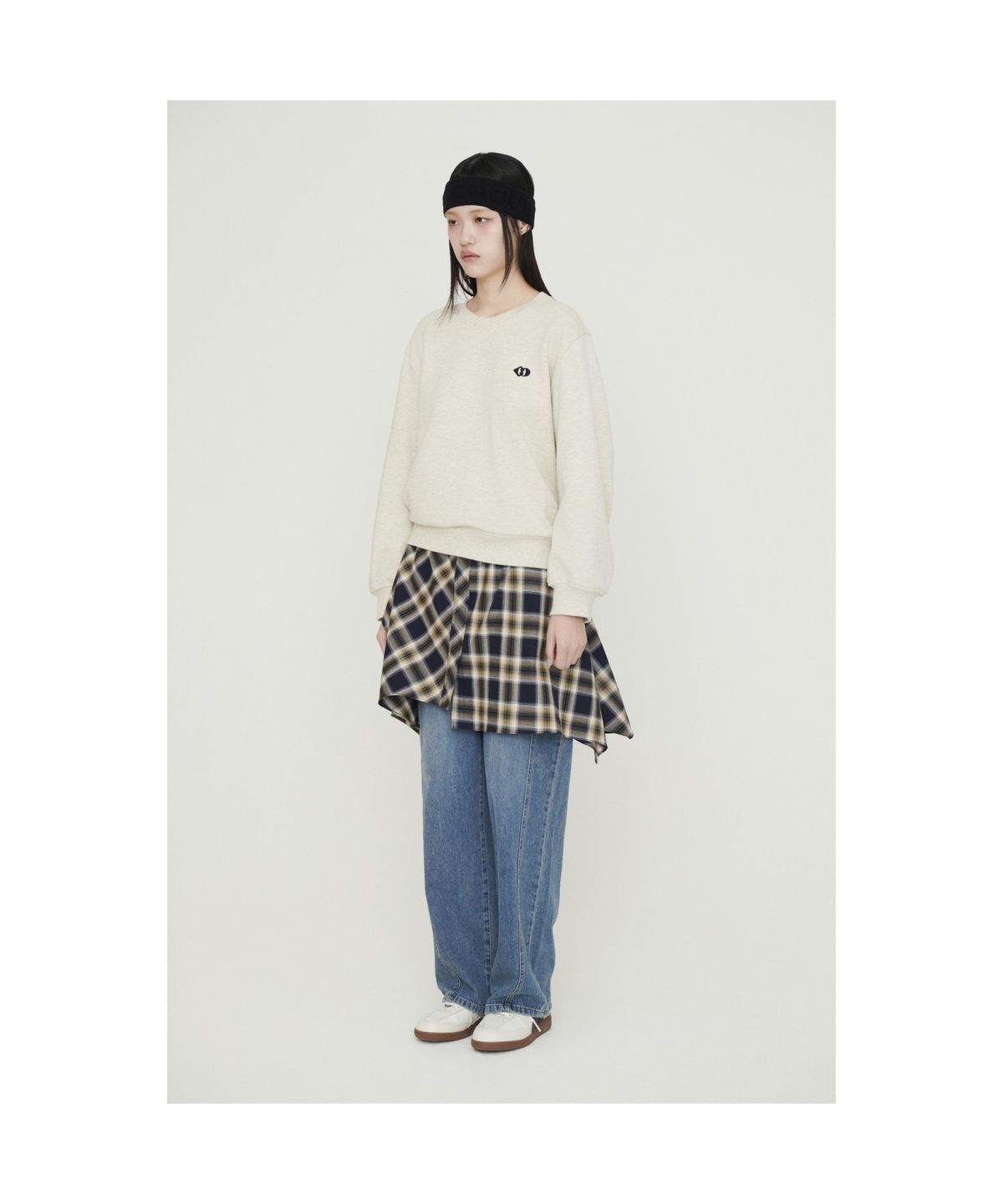 럭키슈에뜨(LUCKY CHOUETTE) Checkered Woven Mix Jersey Dress (oatmeal)_LFDAS25220OTM