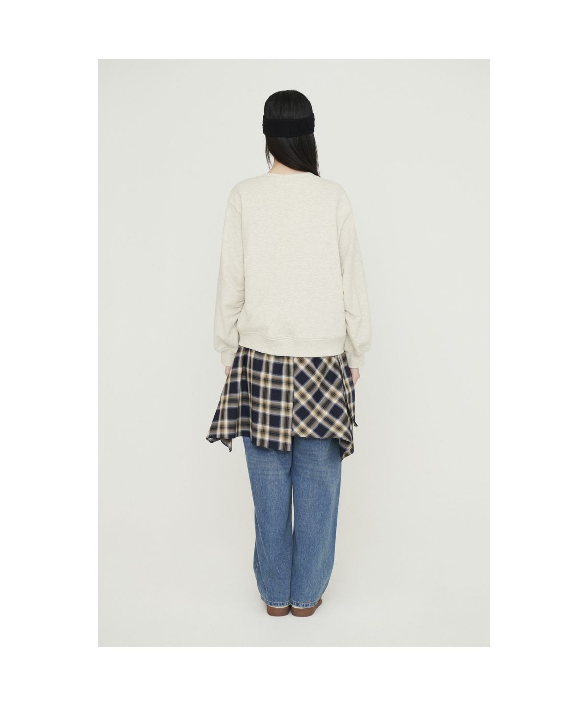 럭키슈에뜨(LUCKY CHOUETTE) Checkered Woven Mix Jersey Dress (oatmeal)_LFDAS25220OTM