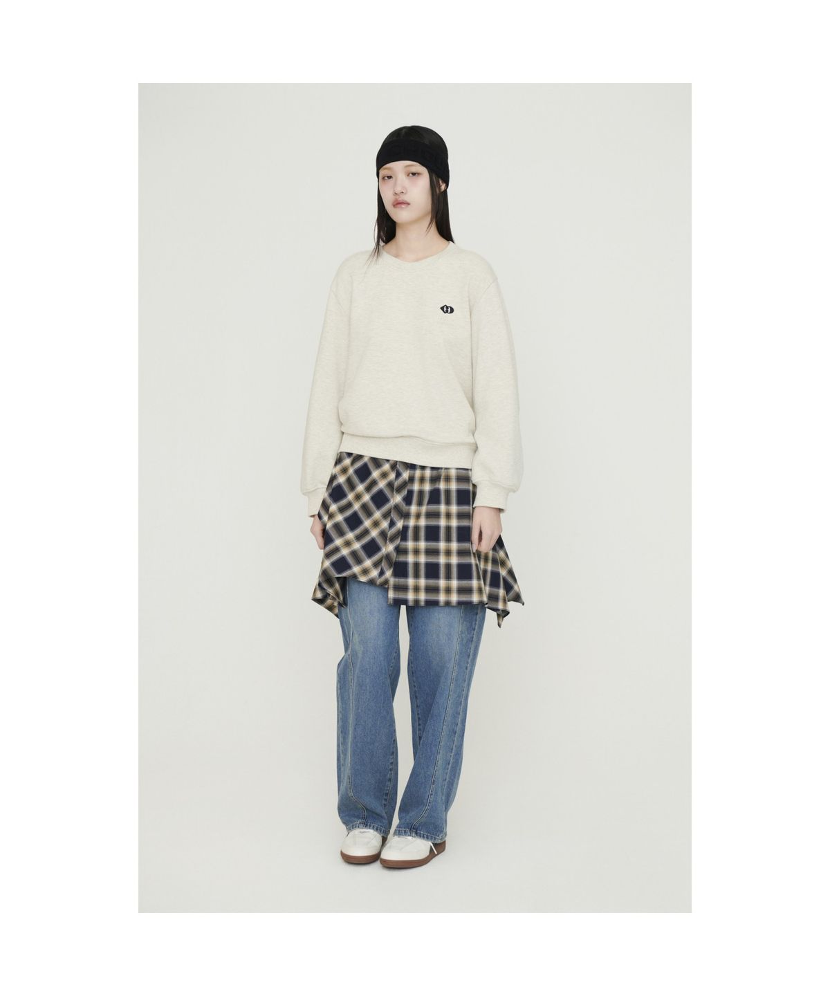 럭키슈에뜨(LUCKY CHOUETTE) Checkered Woven Mix Jersey Dress (oatmeal)_LFDAS25220OTM