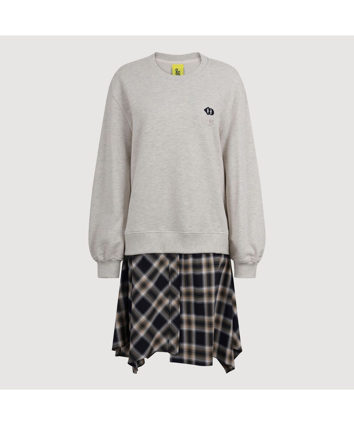 럭키슈에뜨(LUCKY CHOUETTE) Checkered Woven Mix Jersey Dress (oatmeal)_LFDAS25220OTM
