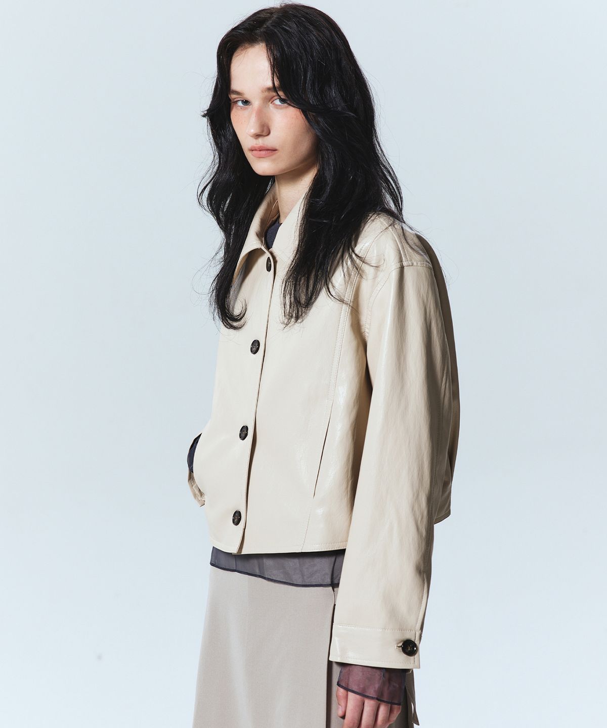 닉앤니콜(NICK&NICOLE) CUTING LINE LEATHER JACKET_CREAM