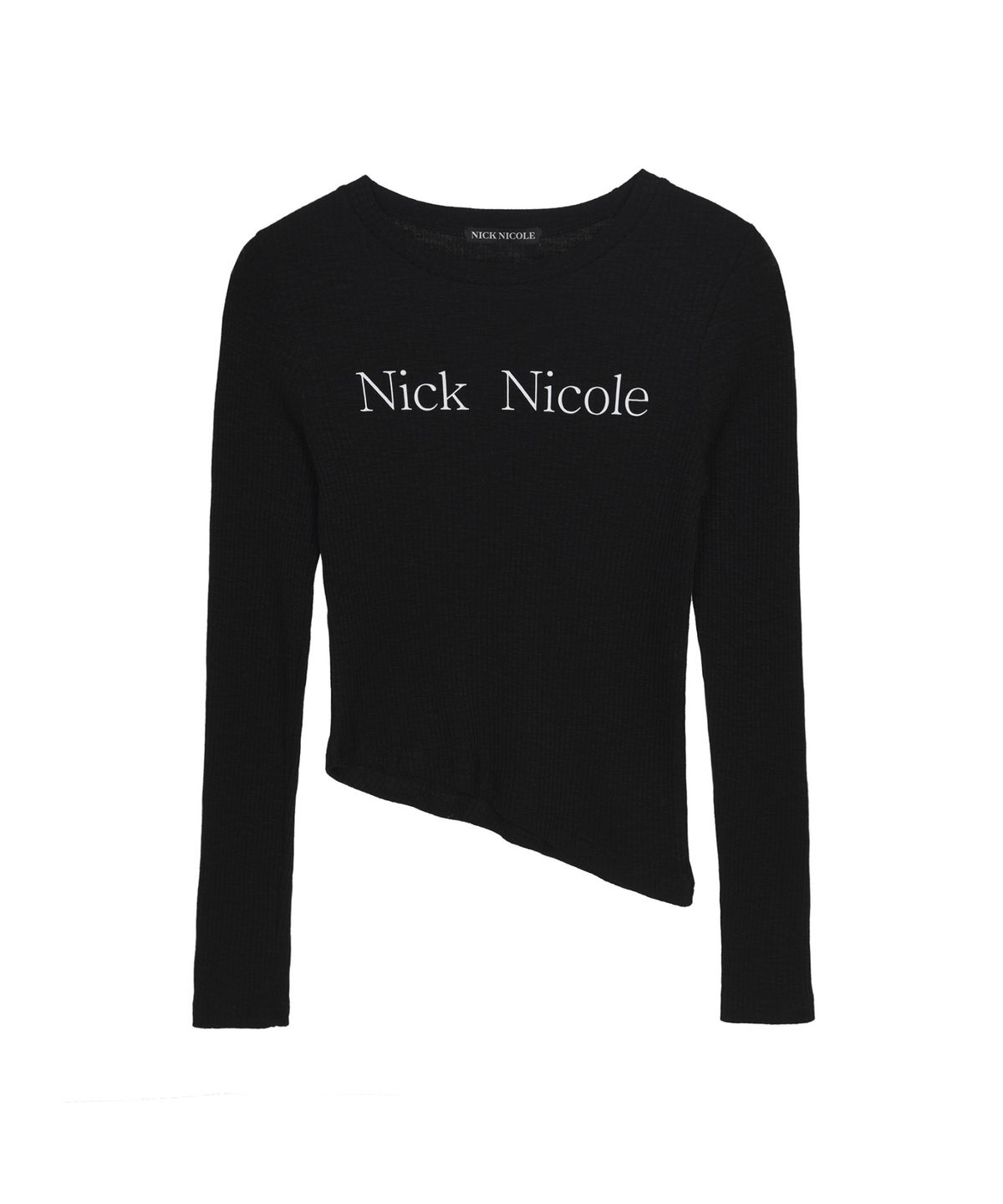 닉앤니콜(NICK&NICOLE) OBLIQUE LINE LONG SLEEVE TOP_BLACK