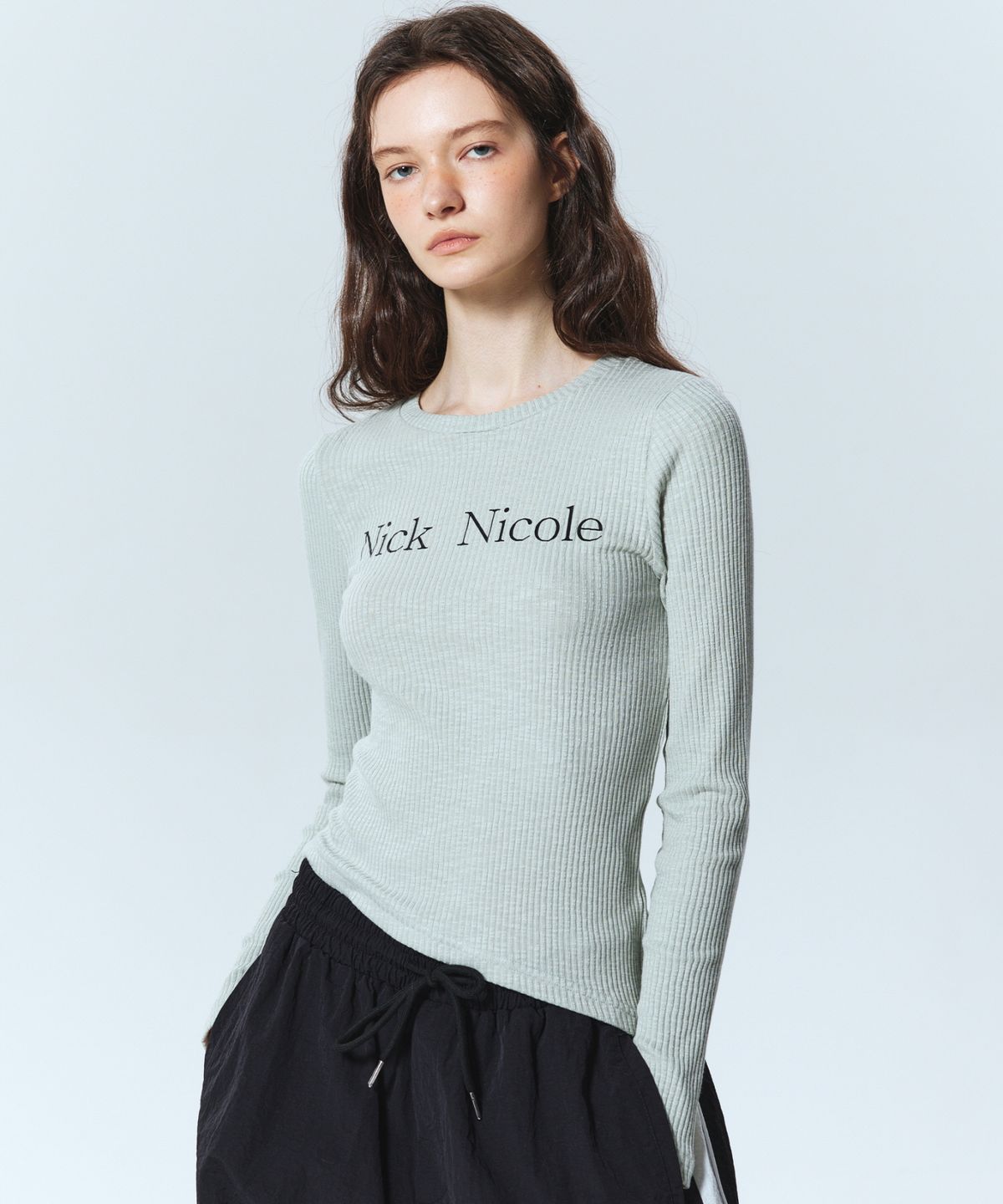 닉앤니콜(NICK&NICOLE) OBLIQUE LINE LONG SLEEVE TOP_MINT