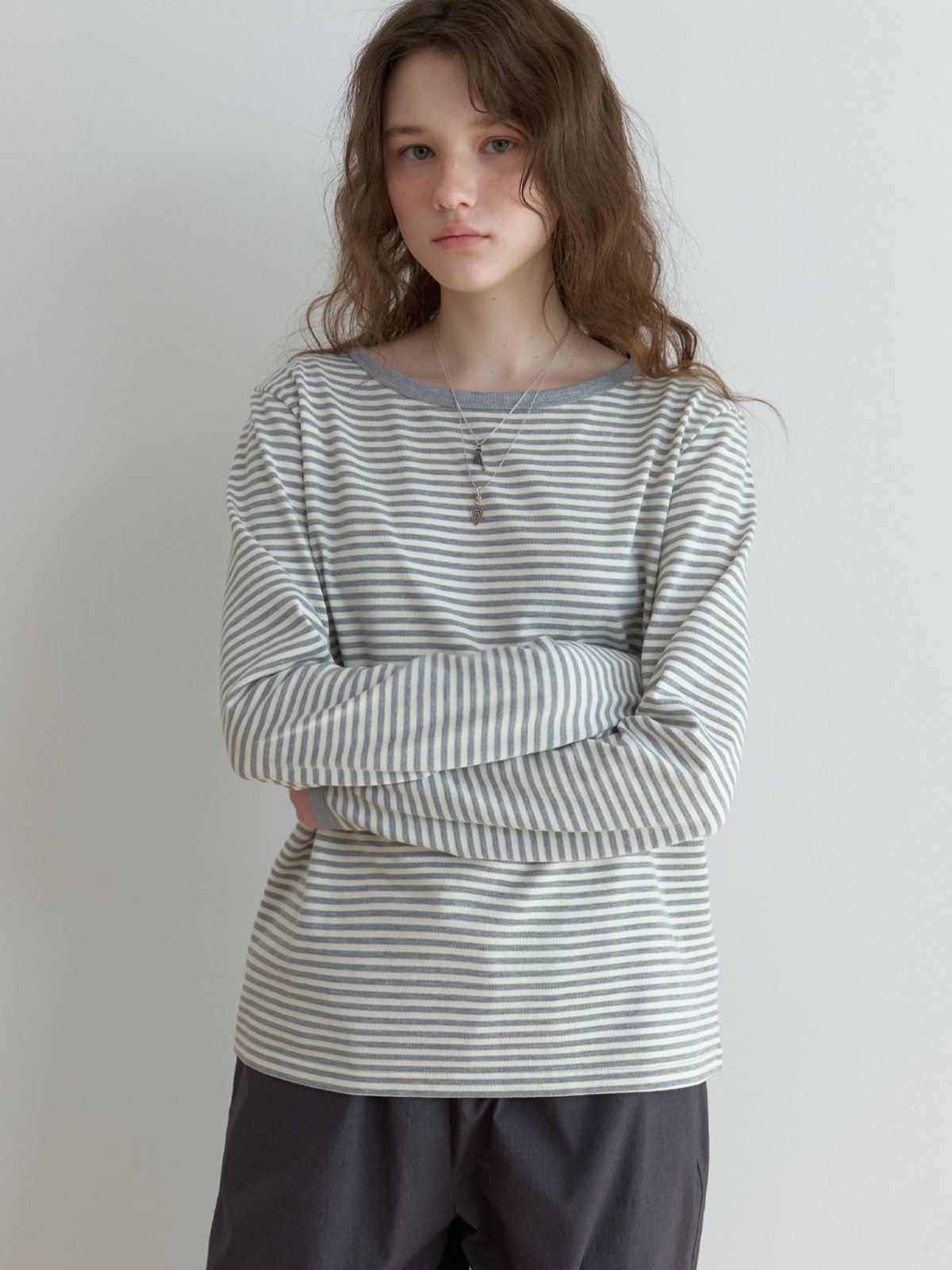 더미튼(THEMITTEN) [8th] Cookie stripe t-shirt (gray)