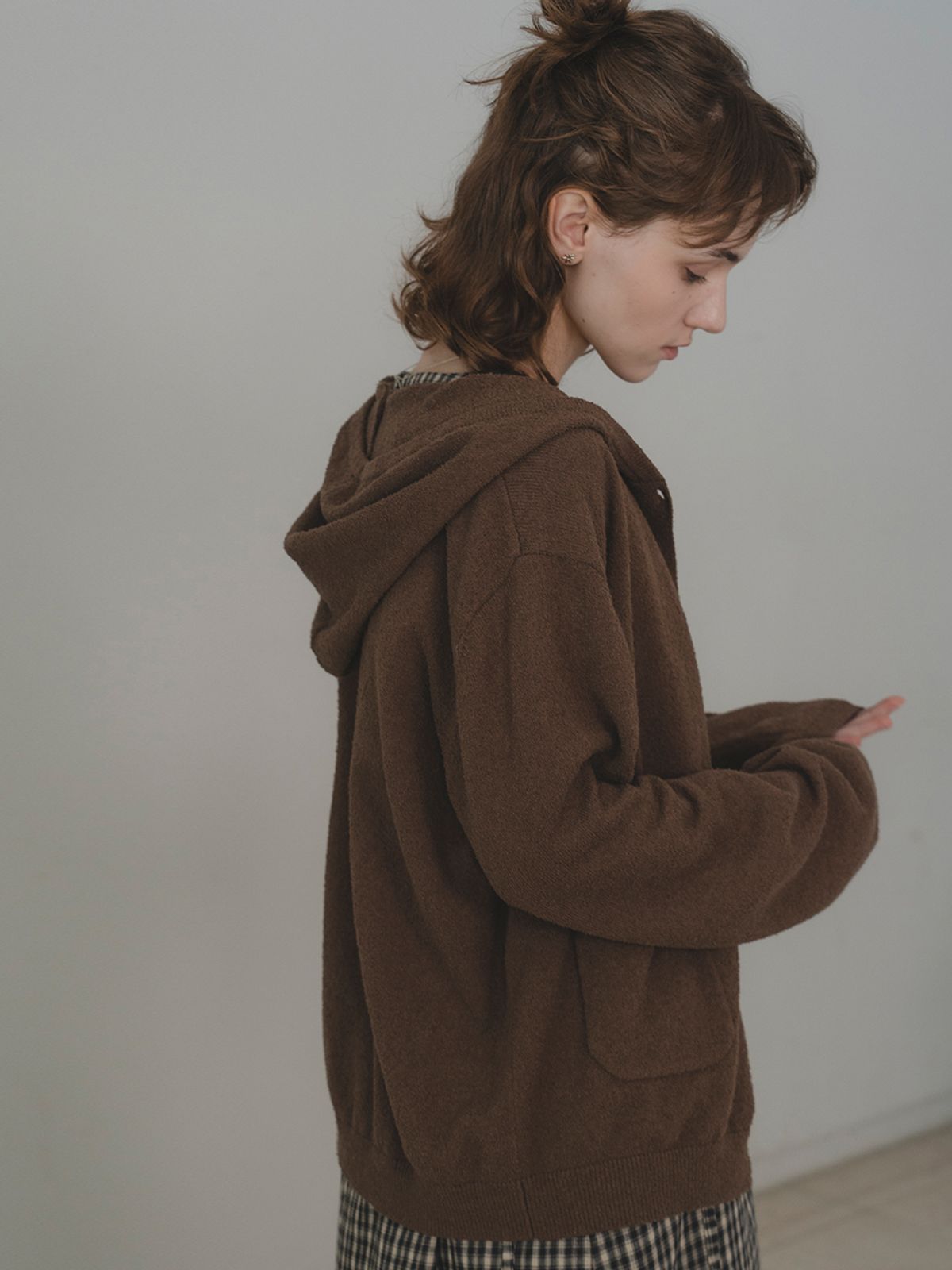 더미튼(THEMITTEN) Hoodie knit cardigan (brown)