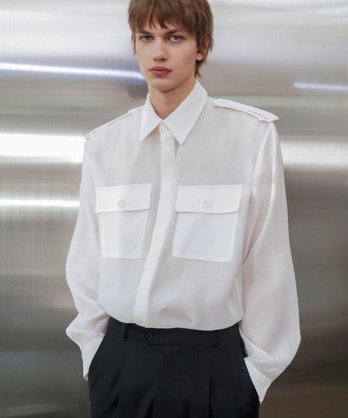 언티지(UNTAGE) 세미 시어 사파리 셔츠[White(UNISEX)]_UTS-FS77