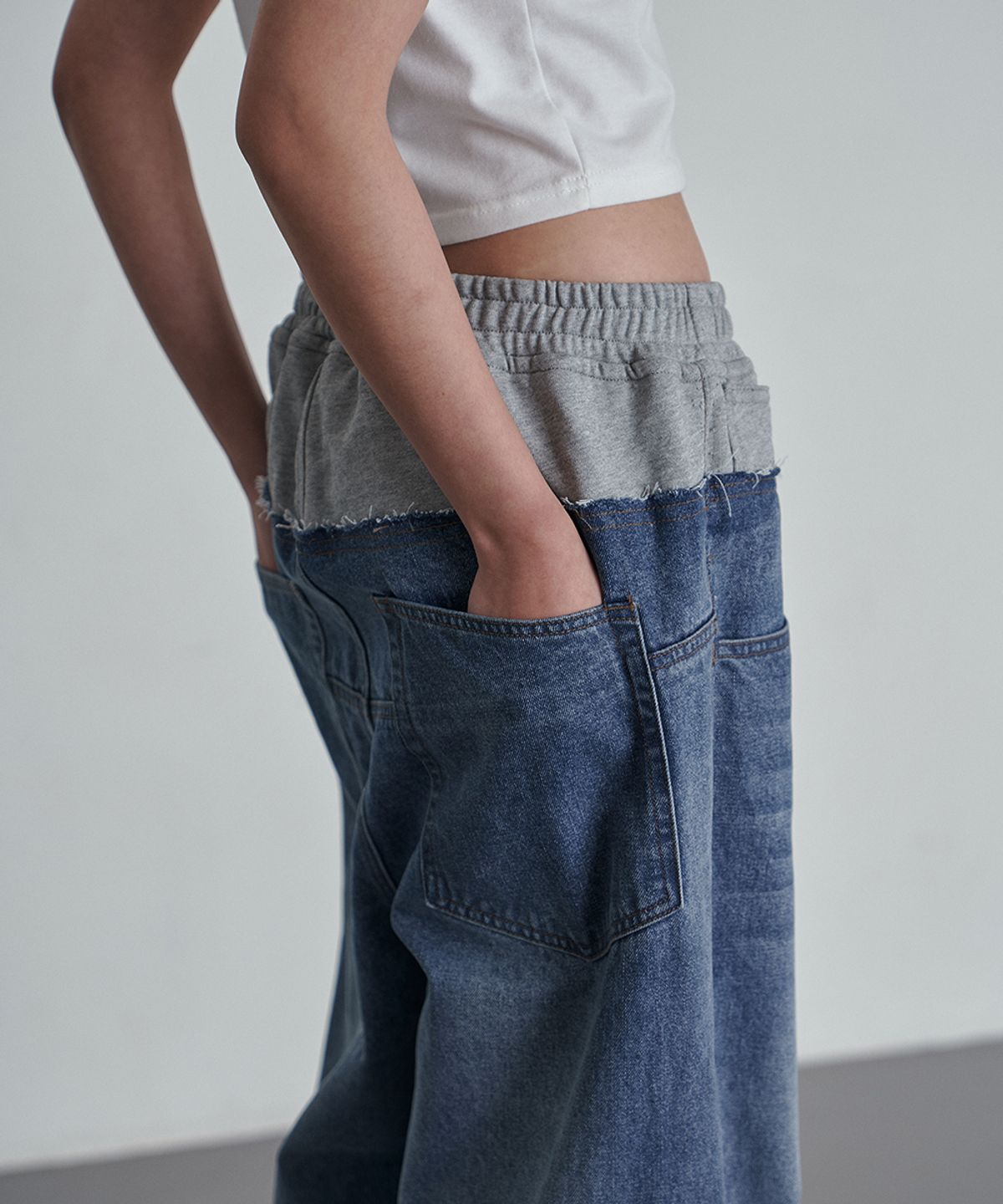 이예(YIYAE) Layered Cut-up Denim Pants Blue