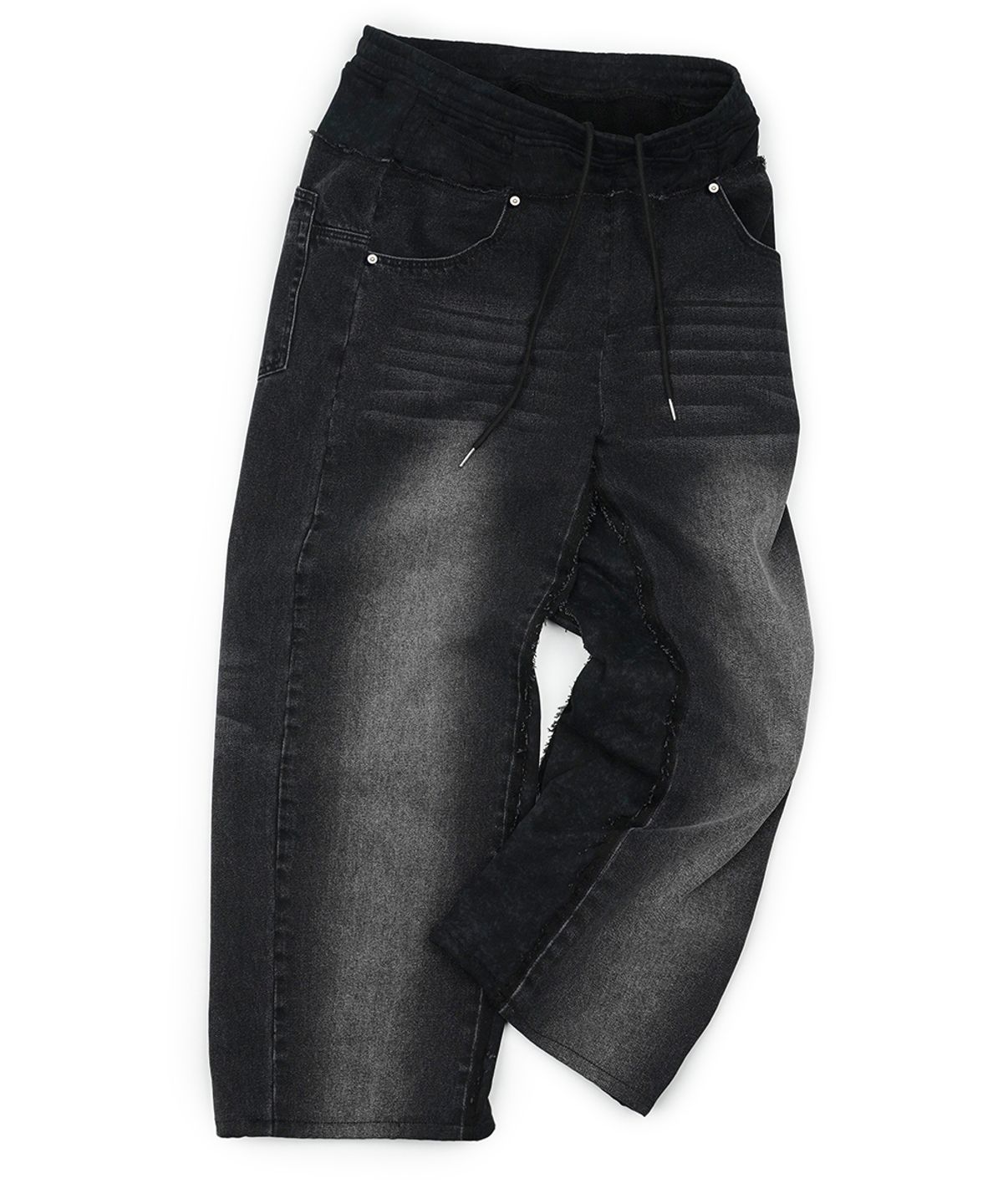 이예(YIYAE) Layered Cut-up Denim Pants Black