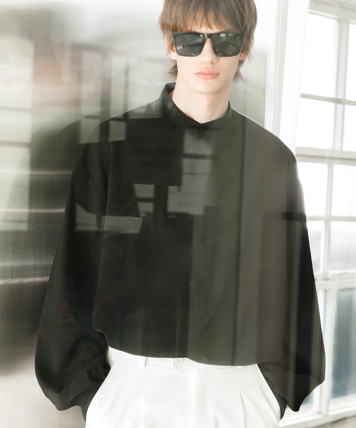 언티지(UNTAGE) 린넨 헨리 셔츠[Black(UNISEX)]_UTS-FS84