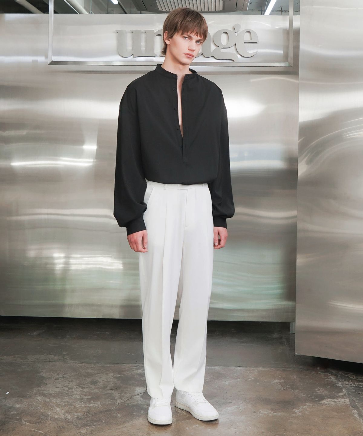 언티지(UNTAGE) 린넨 헨리 셔츠[Black(UNISEX)]_UTS-FS84