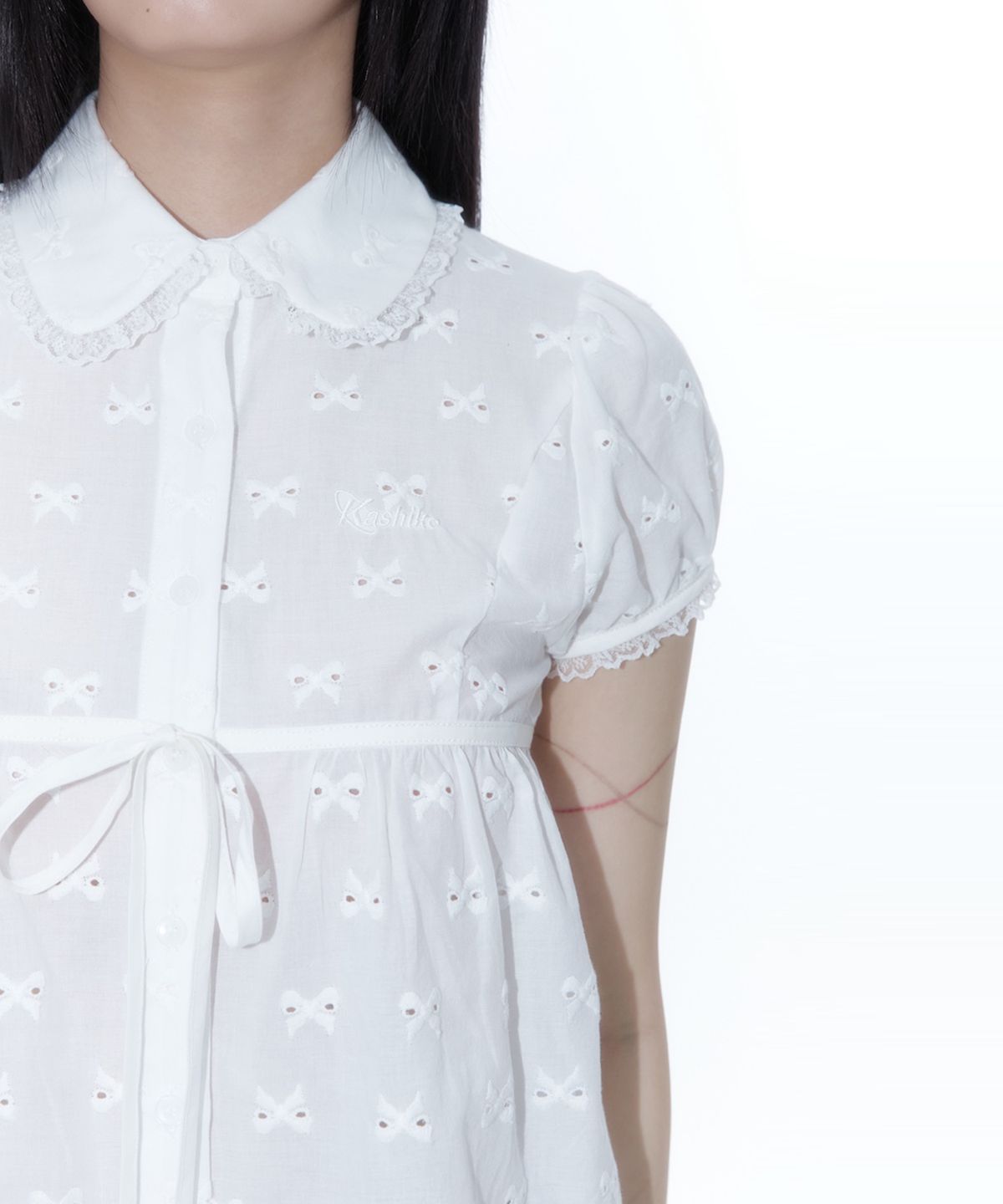 카시코(KASHIKO) Puff Sleeve Lace Shirt White