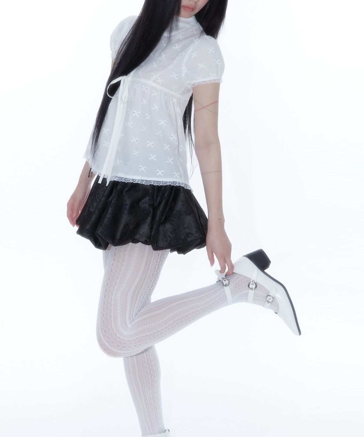 카시코(KASHIKO) Puff Sleeve Lace Shirt White