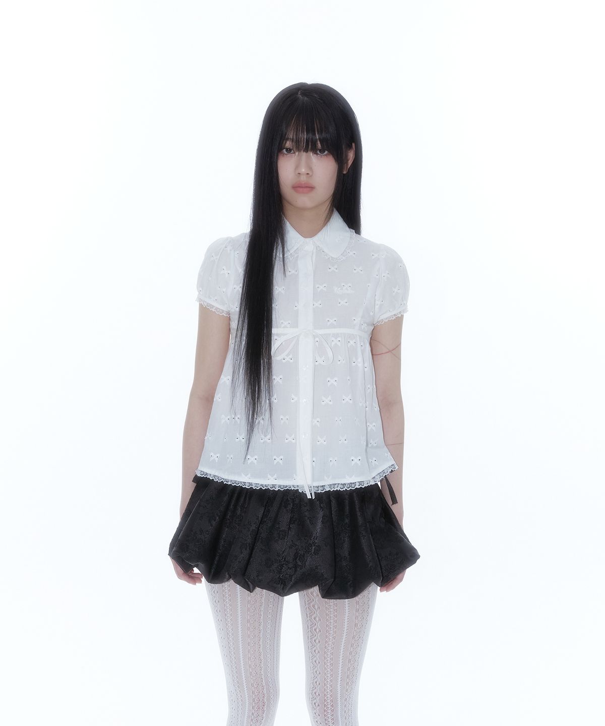 카시코(KASHIKO) Puff Sleeve Lace Shirt White