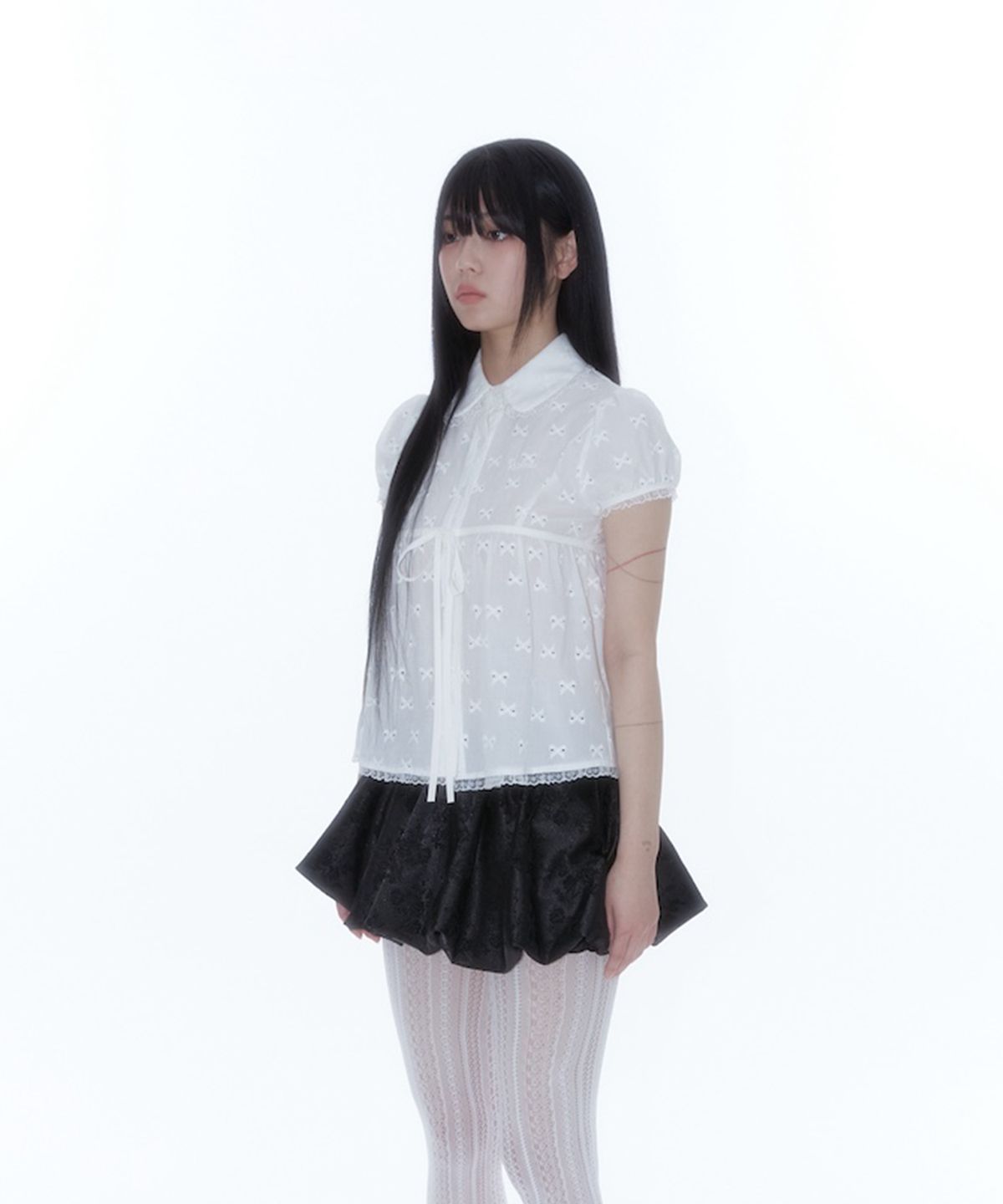카시코(KASHIKO) Puff Sleeve Lace Shirt White