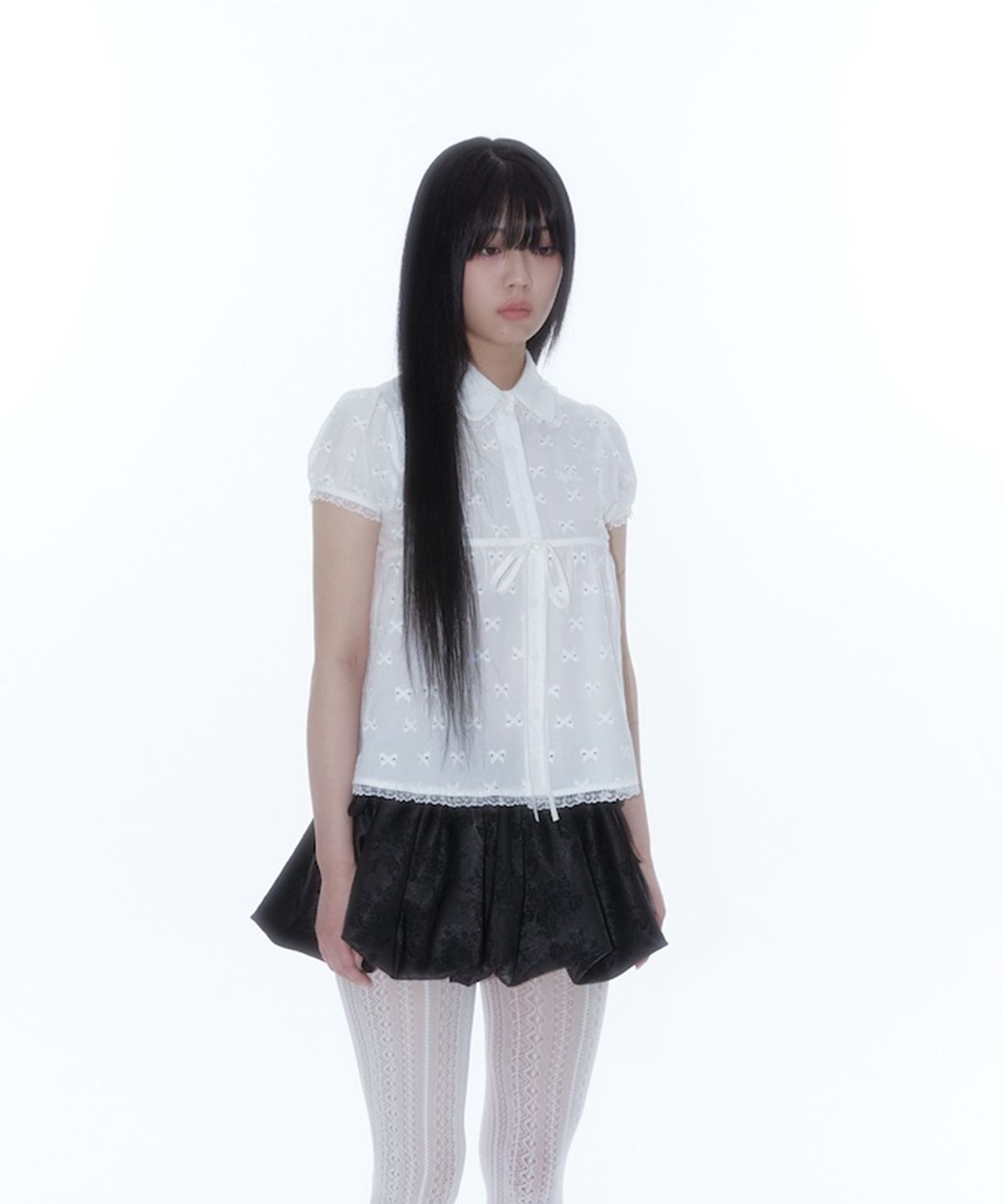 카시코(KASHIKO) Puff Sleeve Lace Shirt White