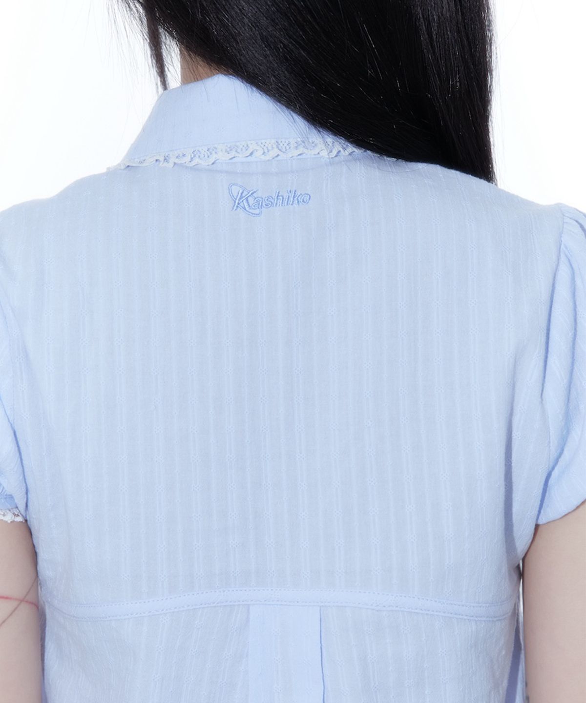 카시코(KASHIKO) Puff Sleeve Lace Shirt Blue