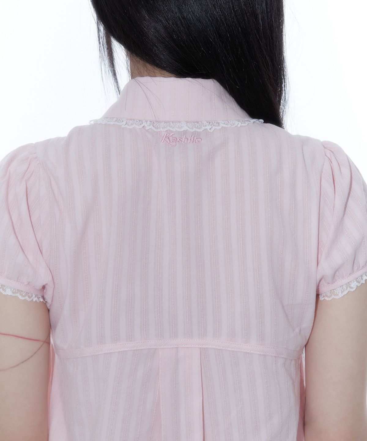 카시코(KASHIKO) Puff Sleeve Lace Shirt Pink