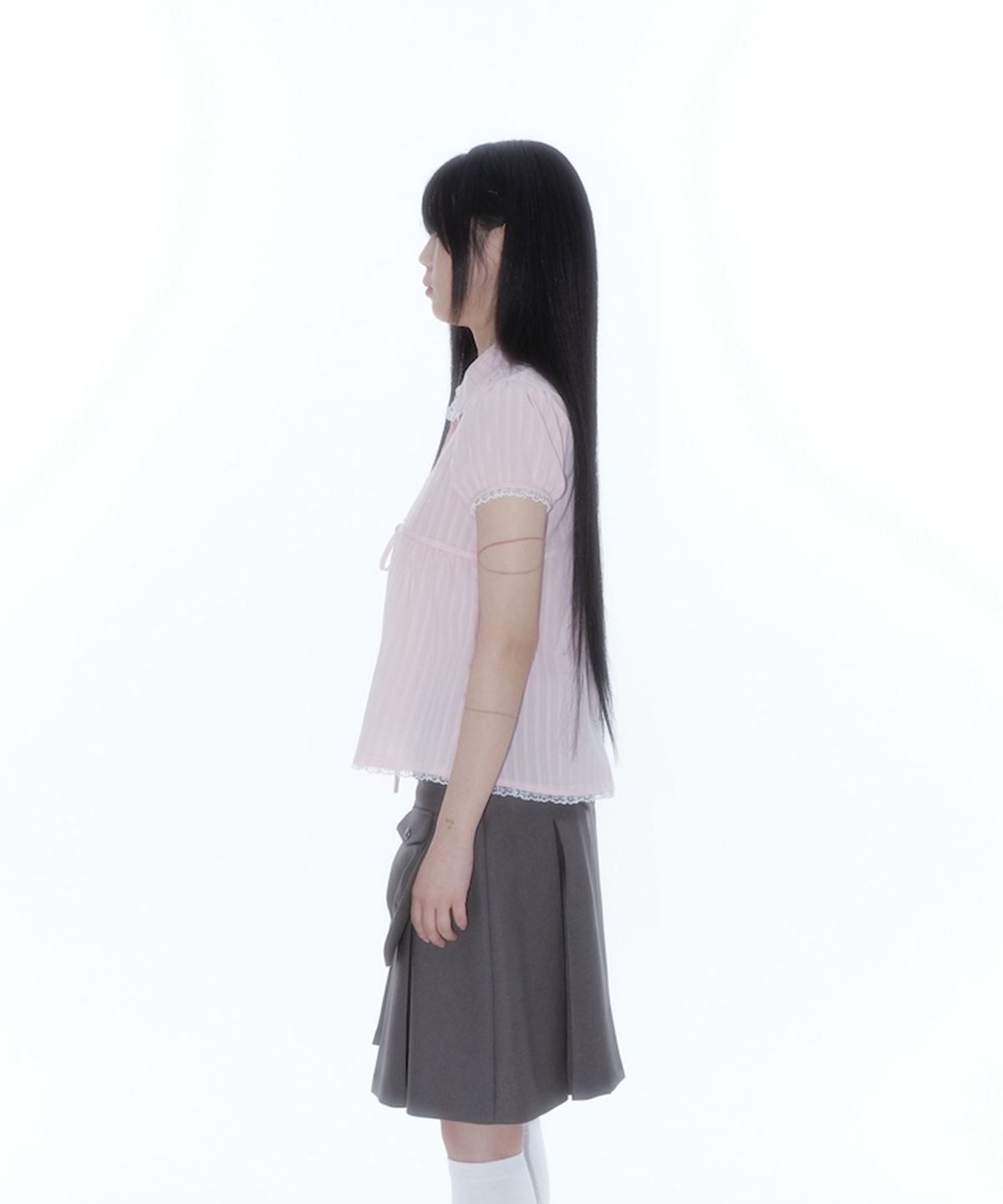 카시코(KASHIKO) Puff Sleeve Lace Shirt Pink