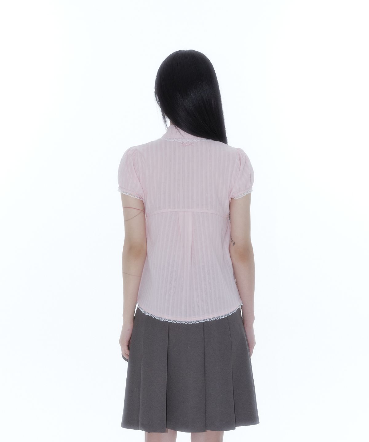 카시코(KASHIKO) Puff Sleeve Lace Shirt Pink