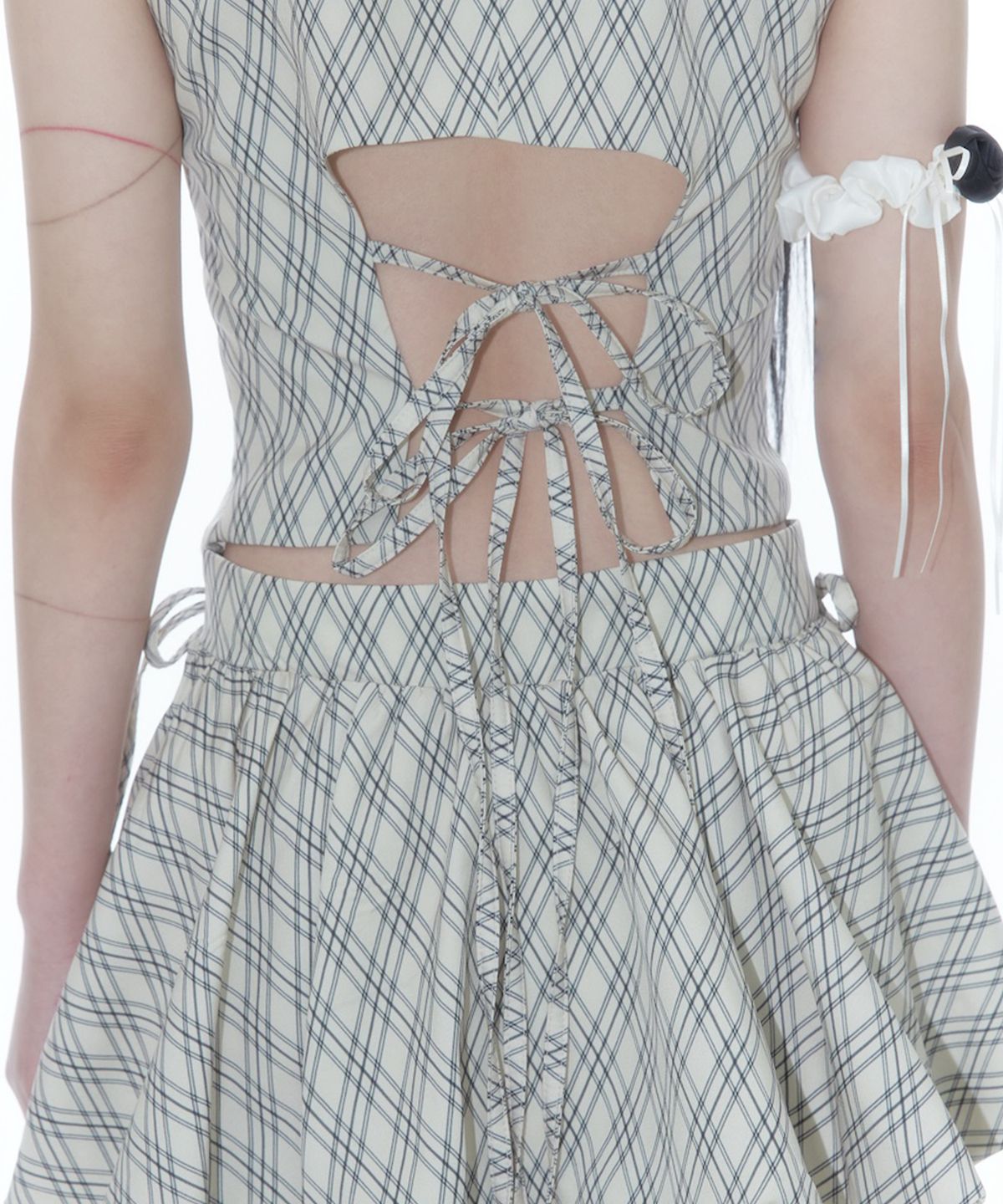 카시코(KASHIKO) Ribbon Paneled Sleeveless Checked