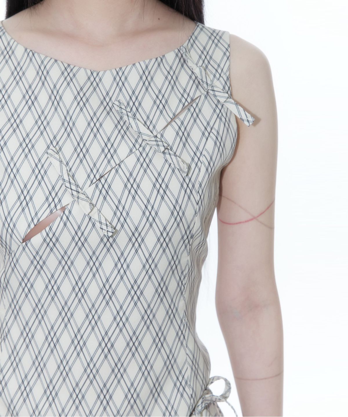 카시코(KASHIKO) Ribbon Paneled Sleeveless Checked
