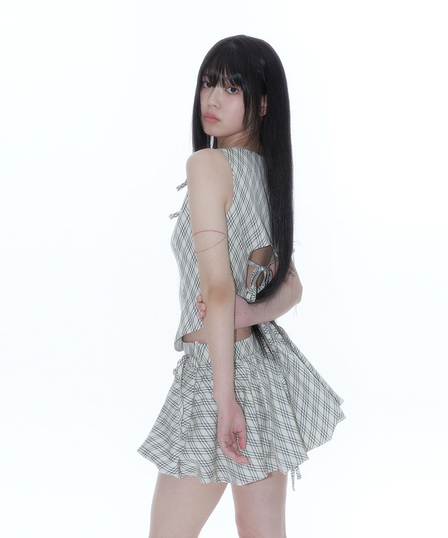 MUSINSA | KASHIKO Ribbon Paneled Sleeveless Checked