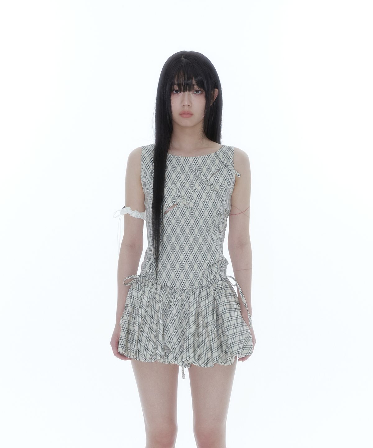 카시코(KASHIKO) Ribbon Paneled Sleeveless Checked