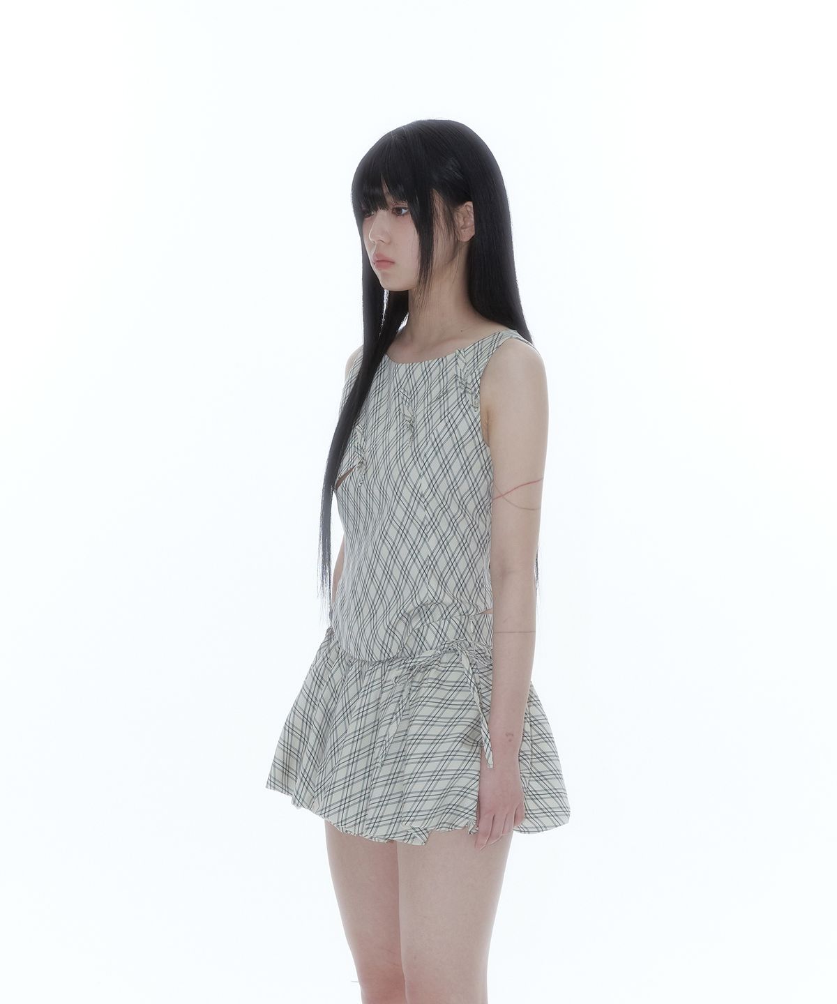 카시코(KASHIKO) Ribbon Paneled Sleeveless Checked
