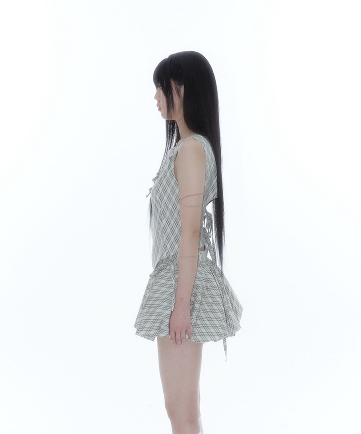 카시코(KASHIKO) Ribbon Paneled Sleeveless Checked