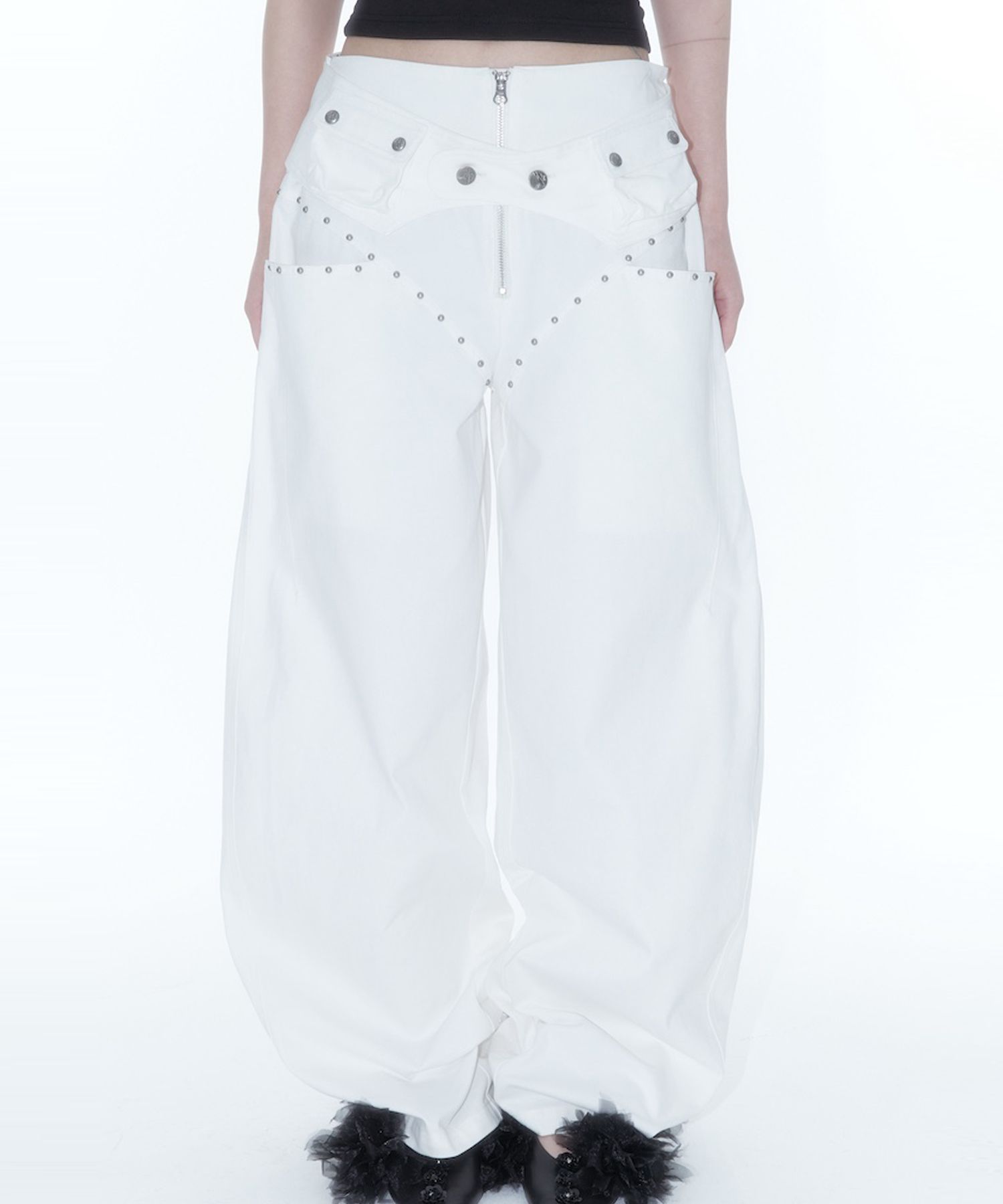 【Kashiko】25ss Belt Rivet Oval Pants MUSINSA | KASHIKO Belt Rivet Oval Pants Off White