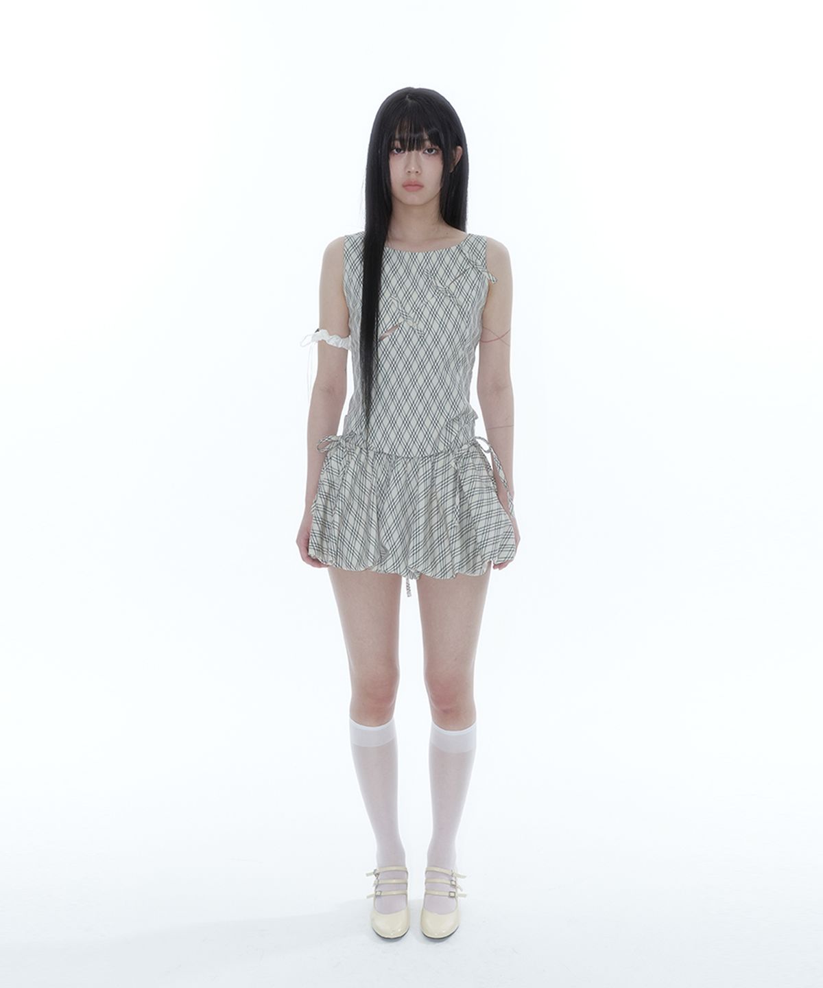 카시코(KASHIKO) Fairy Ribbon Bubble Skirt Checked