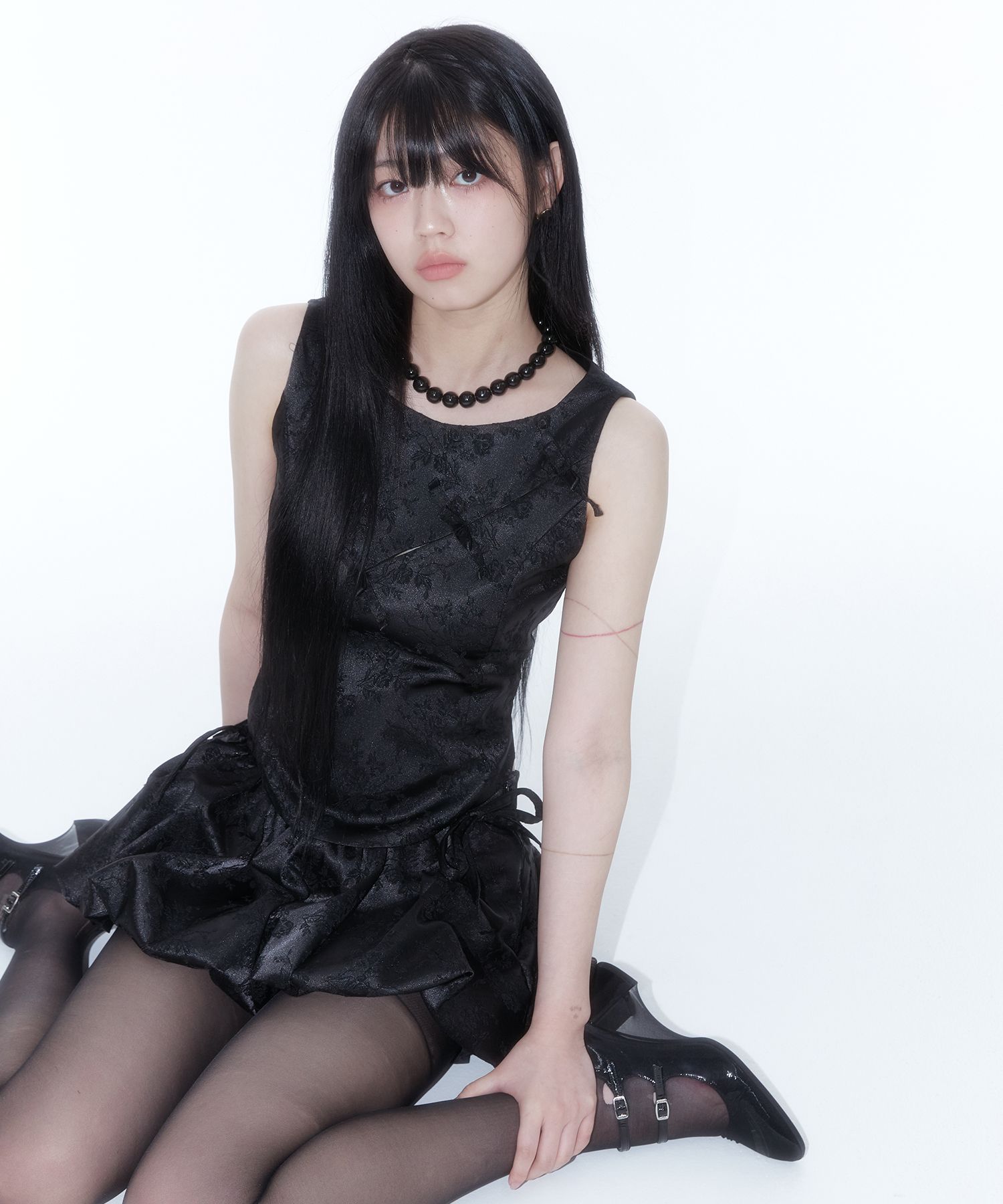 MUSINSA | KASHIKO Fairy Ribbon Bubble Skirt Black