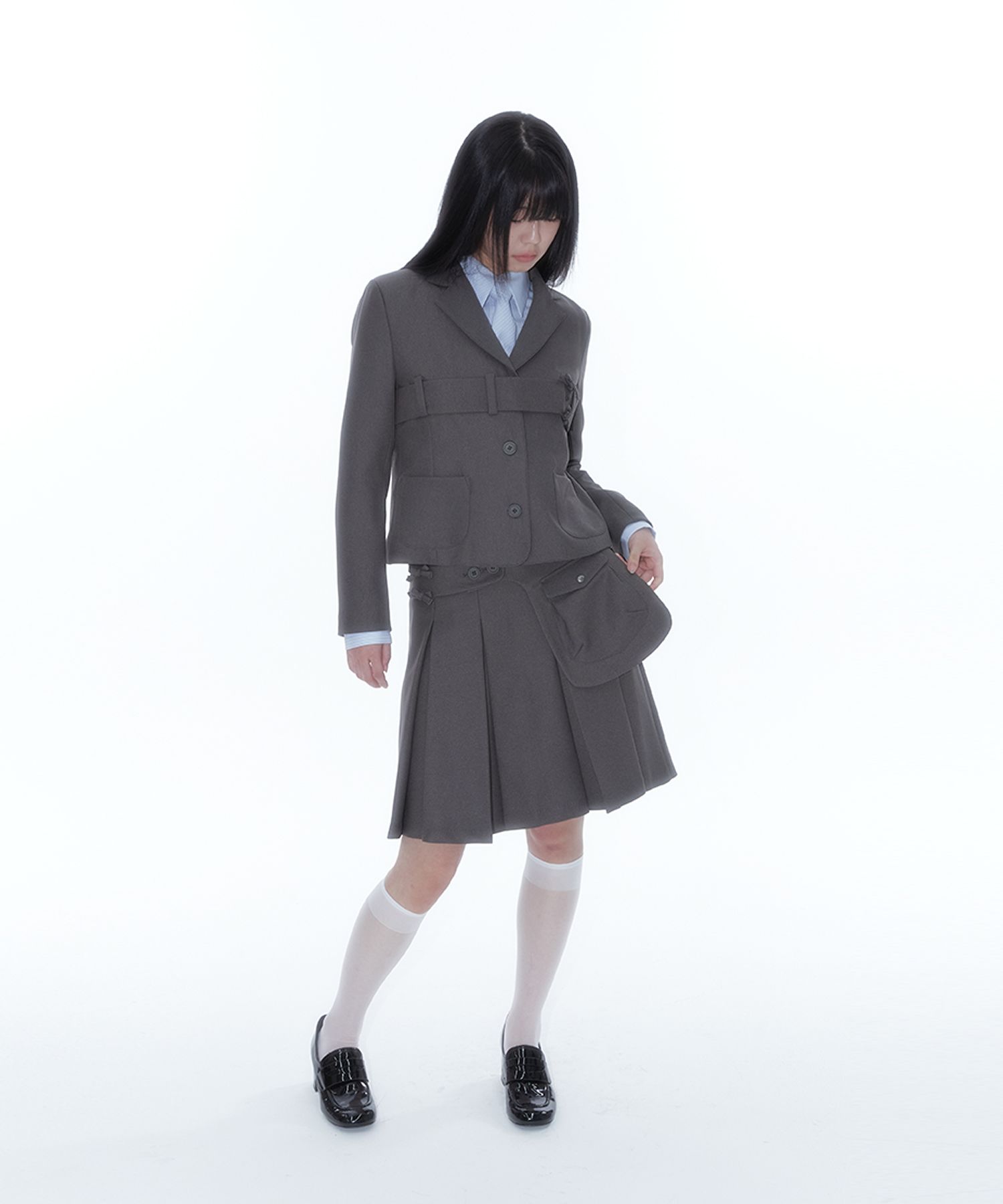 ●Kashiko●25SS Ribbon Preppy Pleated Skirt ★ベルトセット★ MUSINSA | KASHIKO Ribbon Preppy Pleated Skirt Charcoal