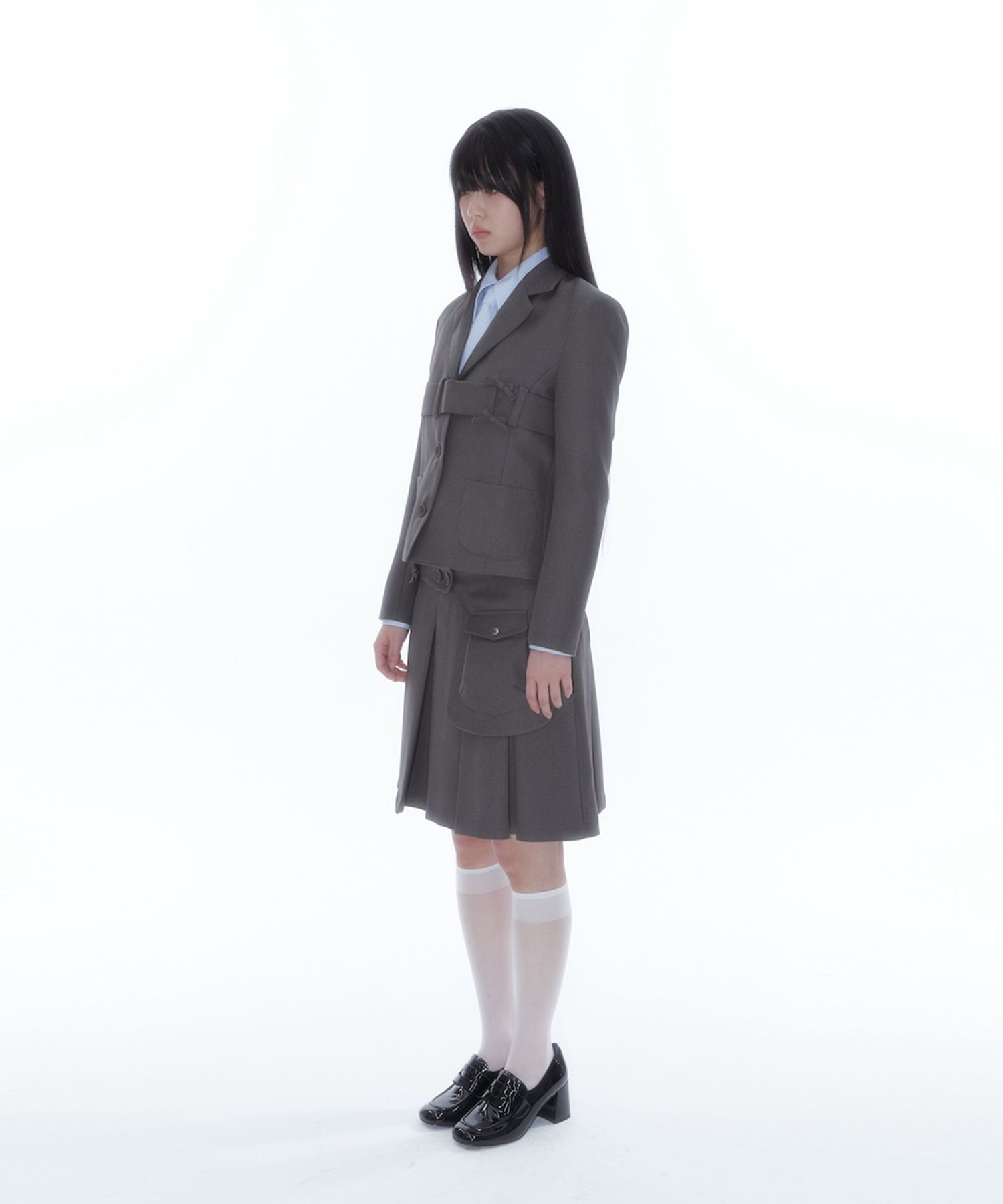 MUSINSA | KASHIKO Ribbon Preppy Pleated Skirt Charcoal