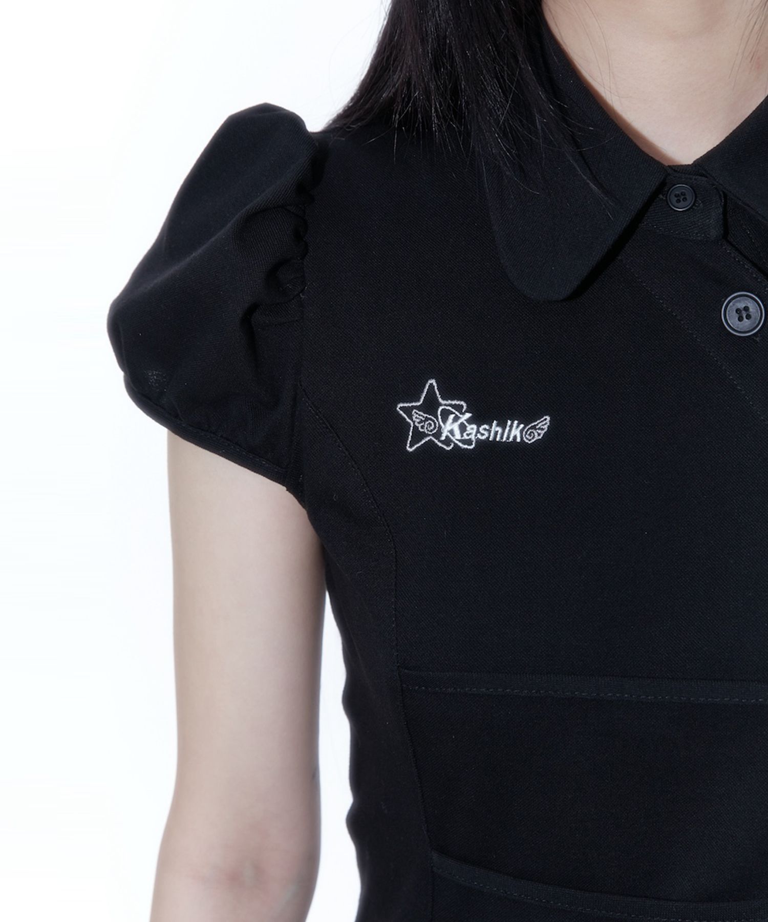 MUSINSA | KASHIKO Puff Preppy Mini Dress Black